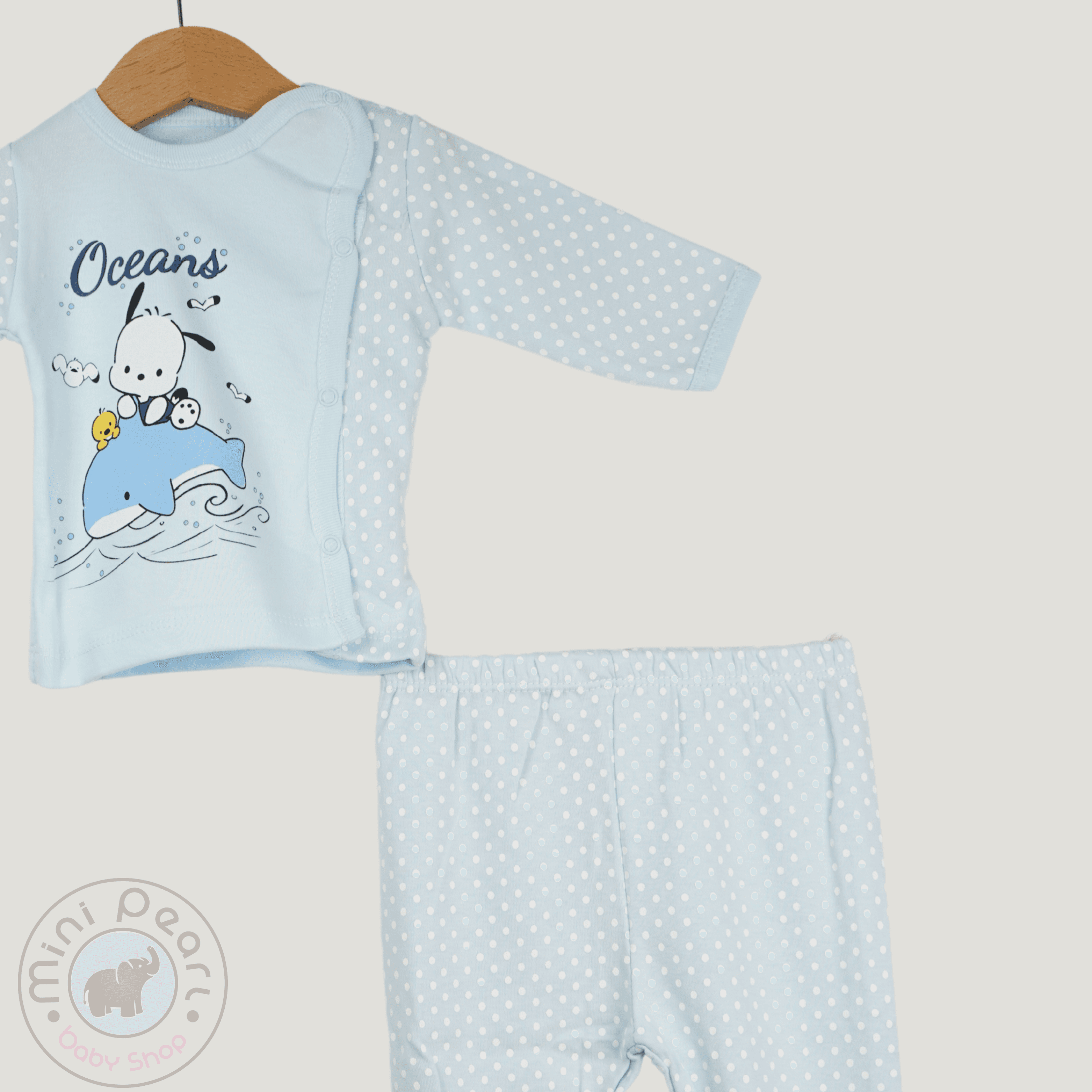 Baby 2er Set – Ozean Motiv – Hellblau mit Punkten