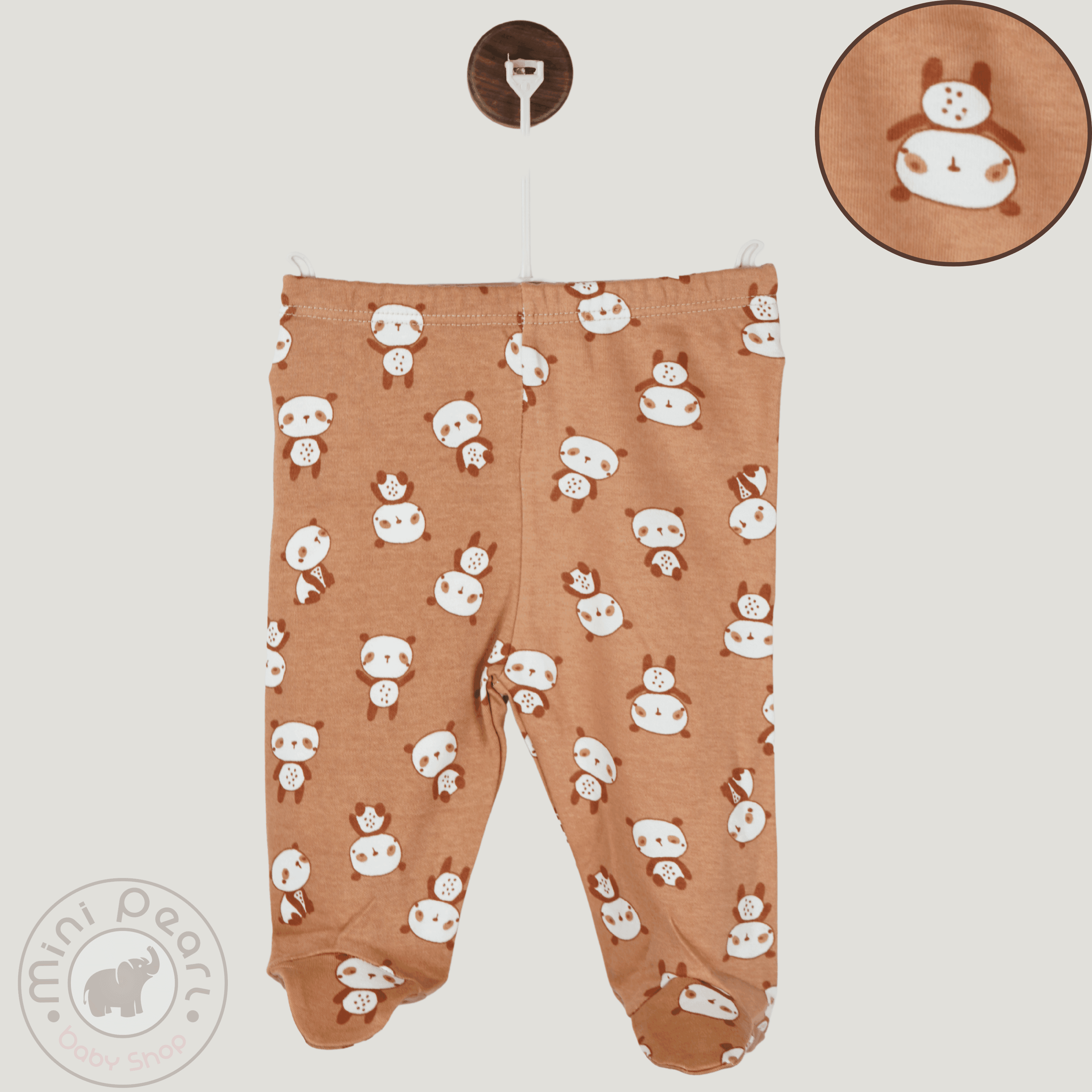 Babyhose – Fußbedeckt – Panda-Muster – Hellbraun