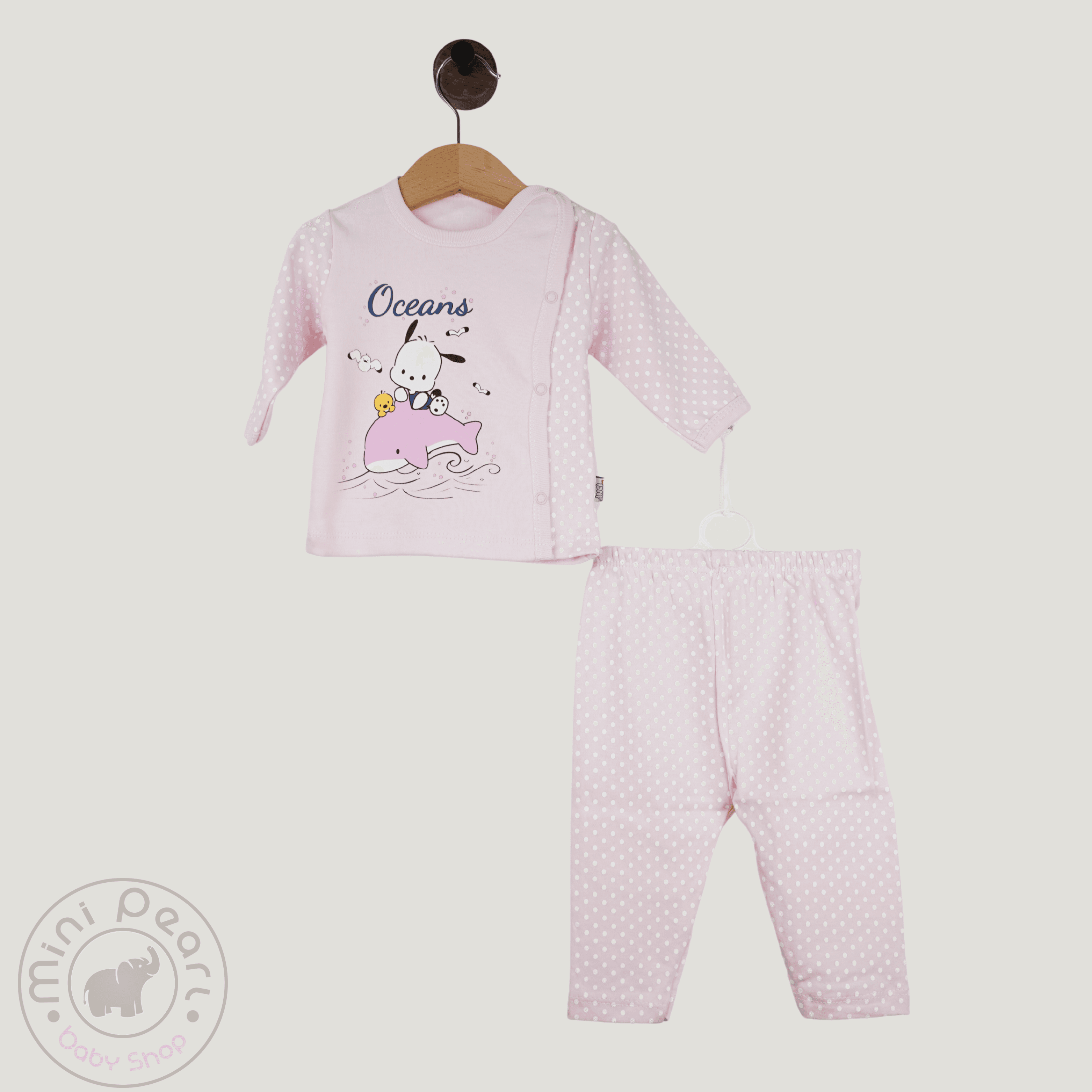 Baby 2er Set – Langarmshirt mit Print & Hose mit Punkten – Oceans Motiv