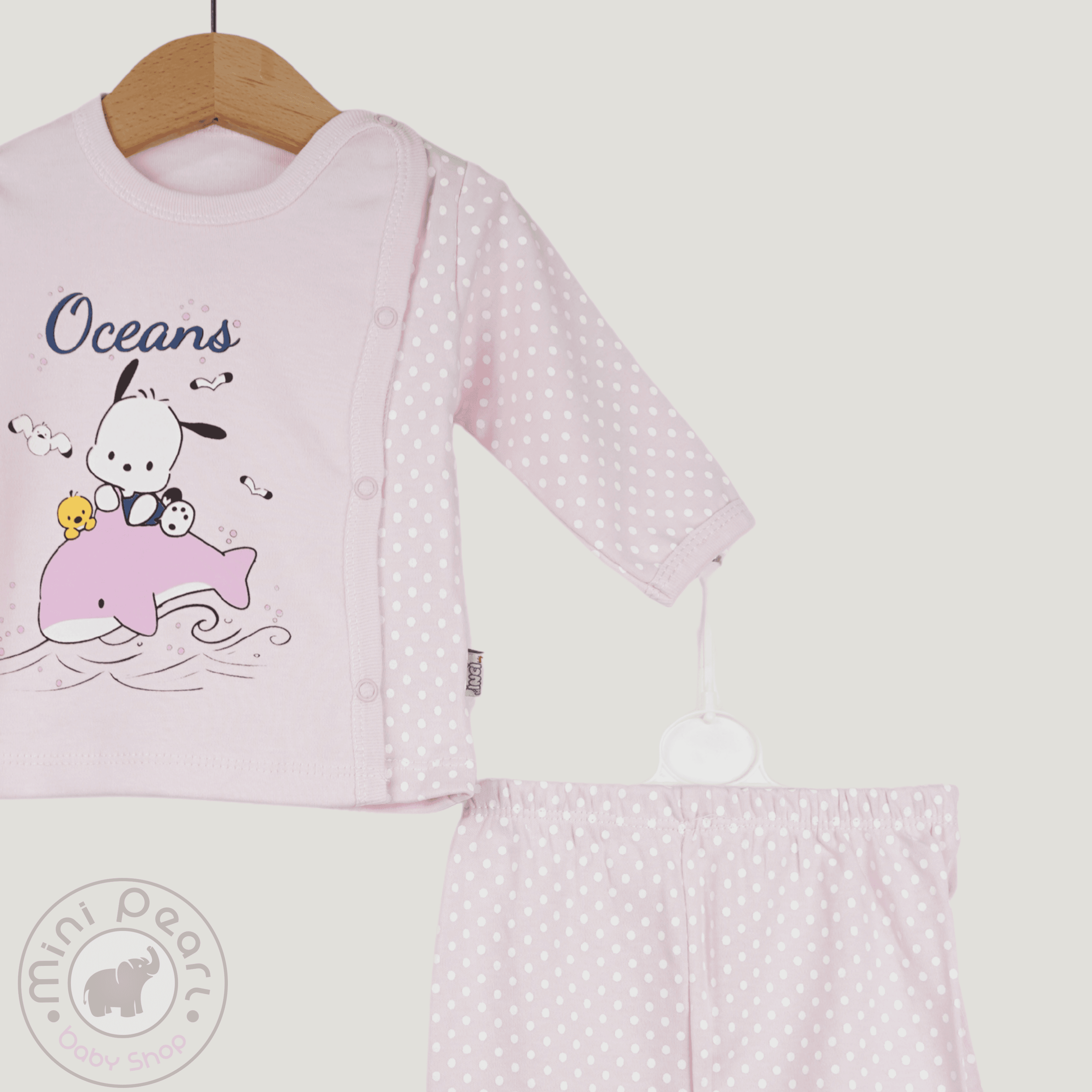 Baby 2er Set – Langarmshirt mit Print & Hose mit Punkten – Oceans Motiv