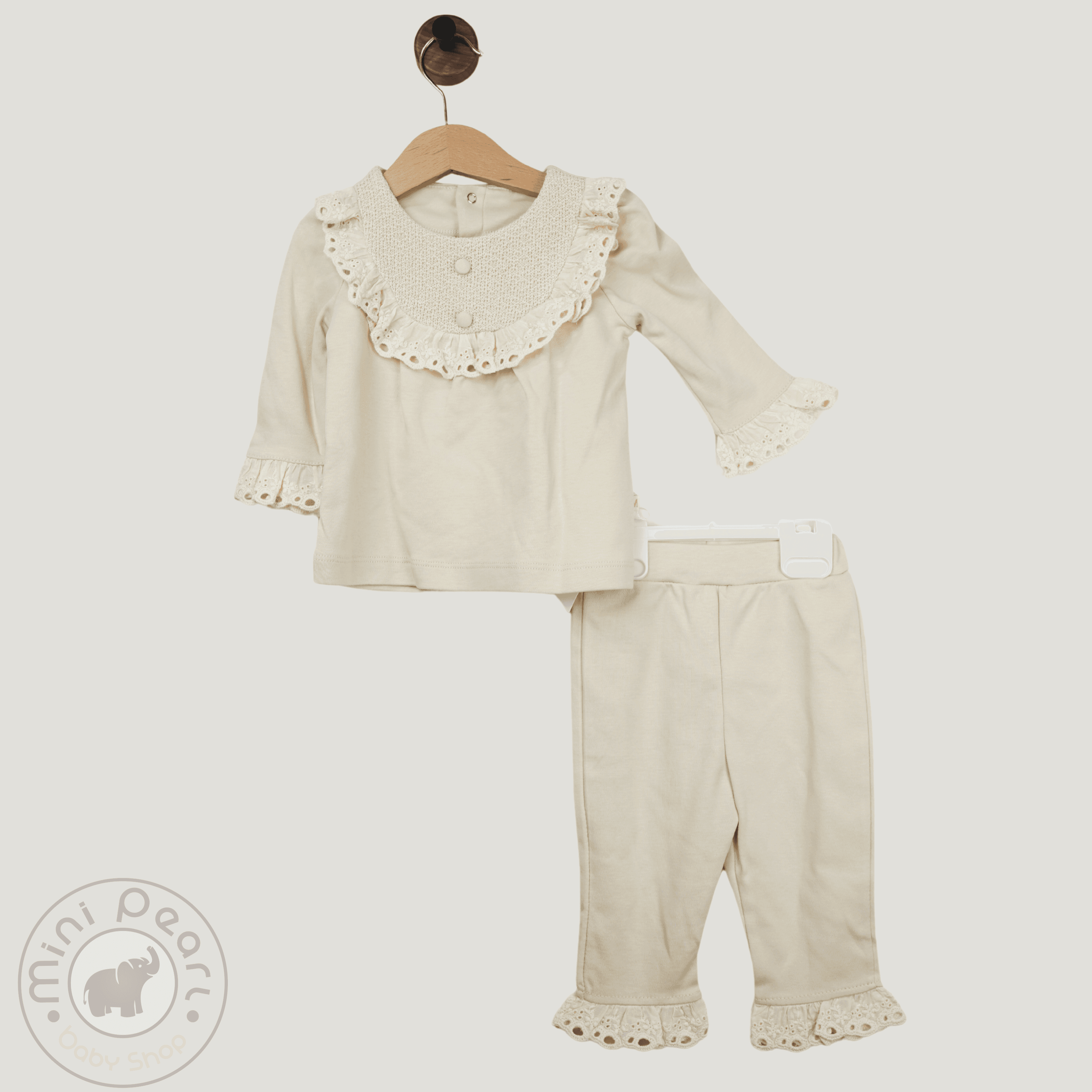Baby-Set mit Häkelkragen und Rüschen – 100% Baumwolle