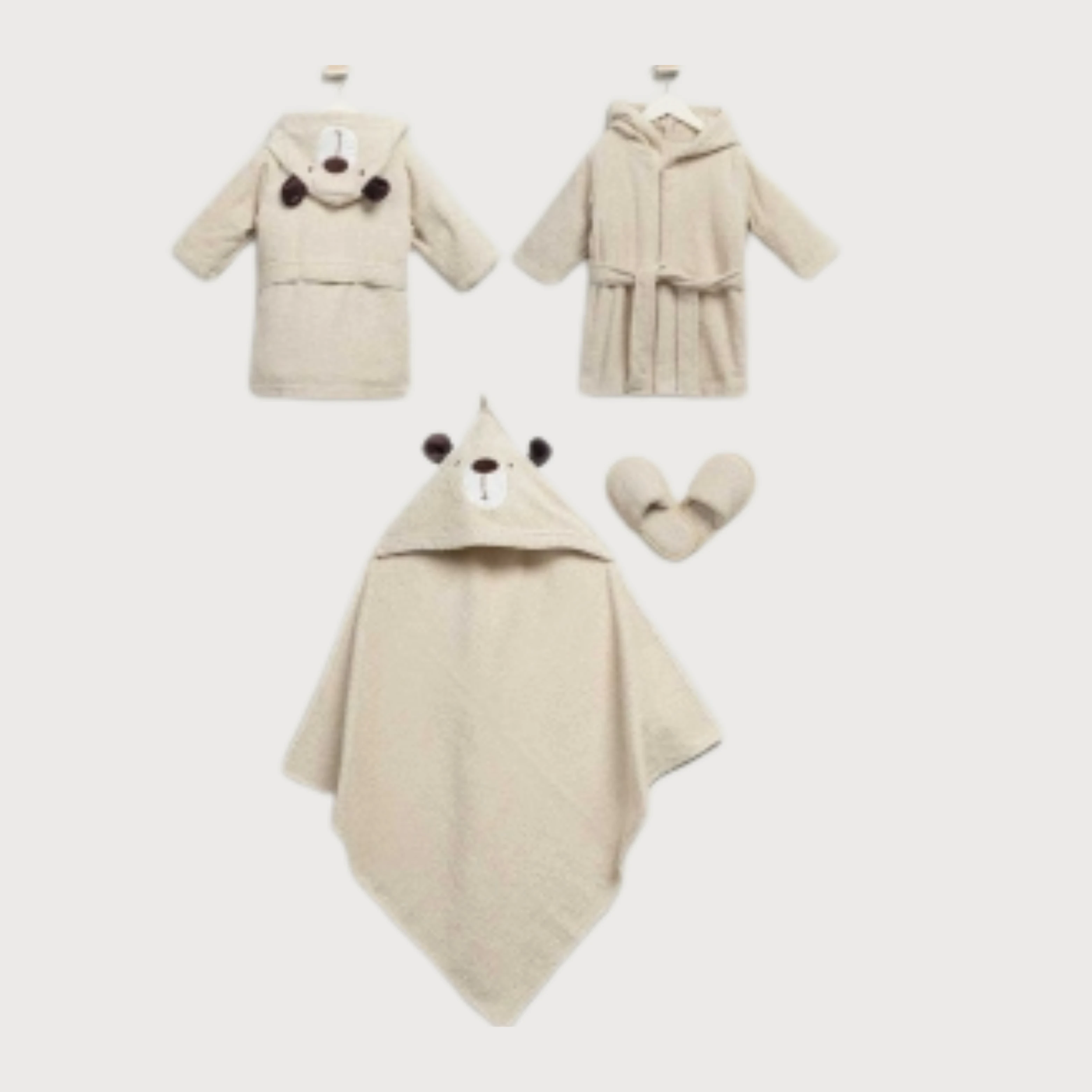 Bade-Set für Babys – 3-teilig mit Kapuzen-Bademantel & Bärchen-Design