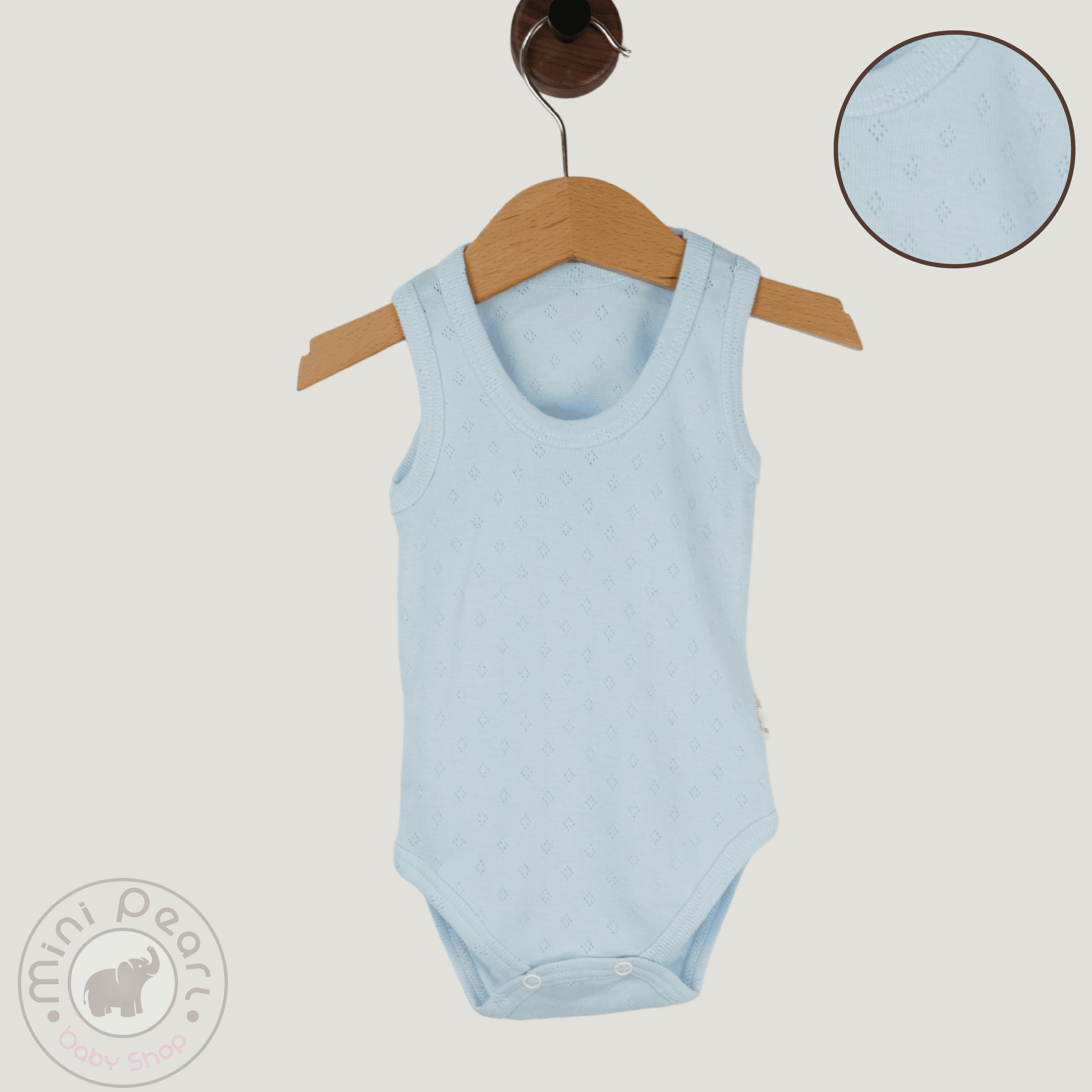 Baby Ärmelloser Body – Hellblau – Feinmuster