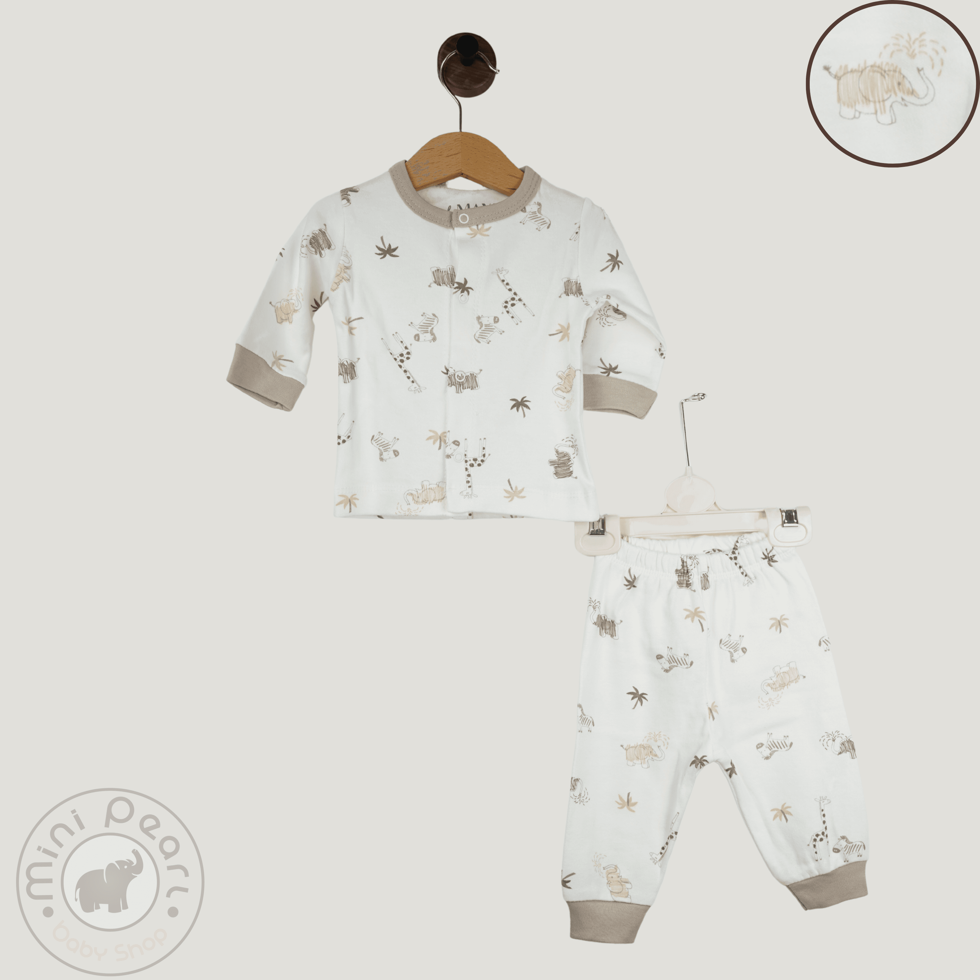 Baby 2er Set – Tiermuster Oberteil & Hose – Naturfarben