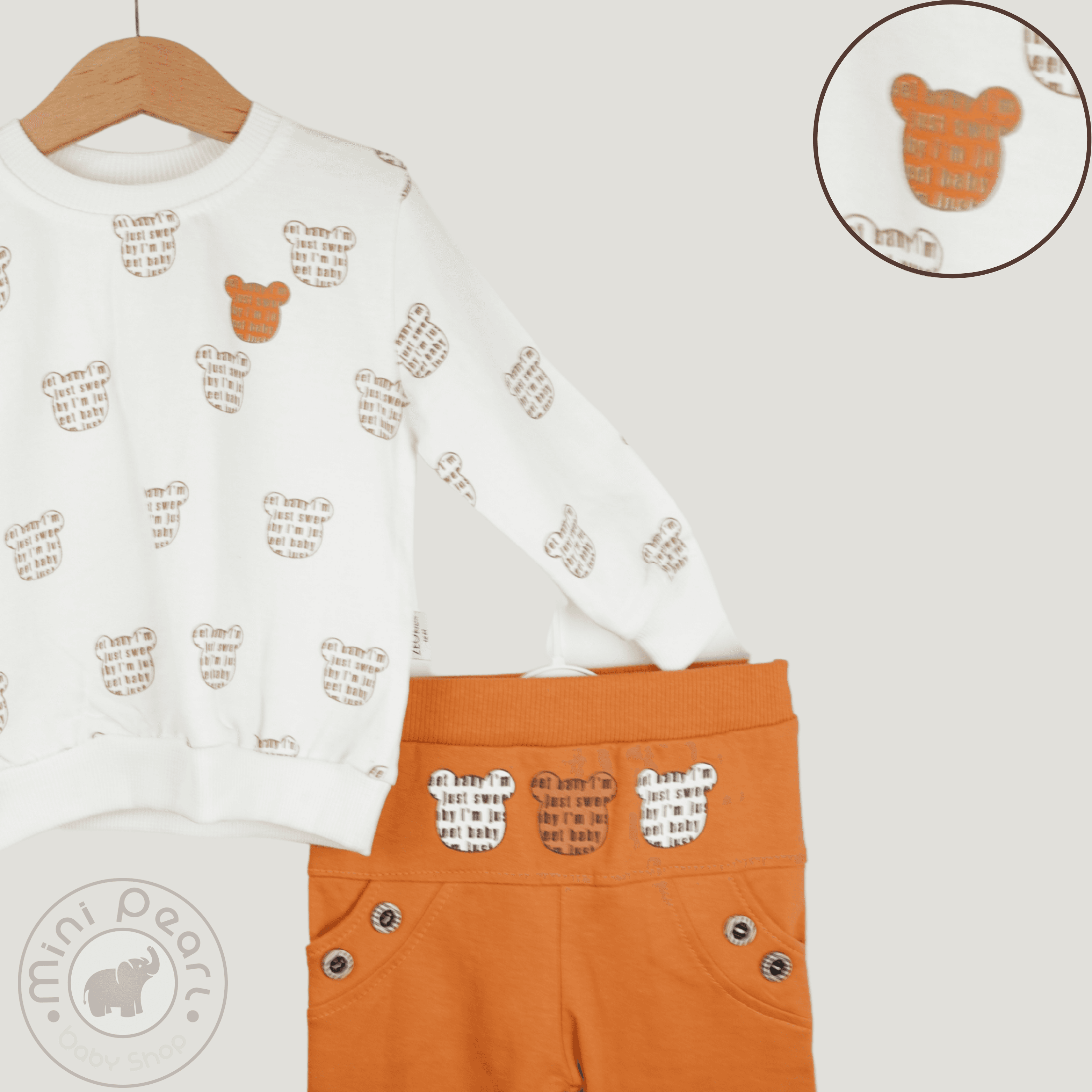Baby Set – Langarmshirt mit Bären-Print, Hose & Halstuch – 3-teilig