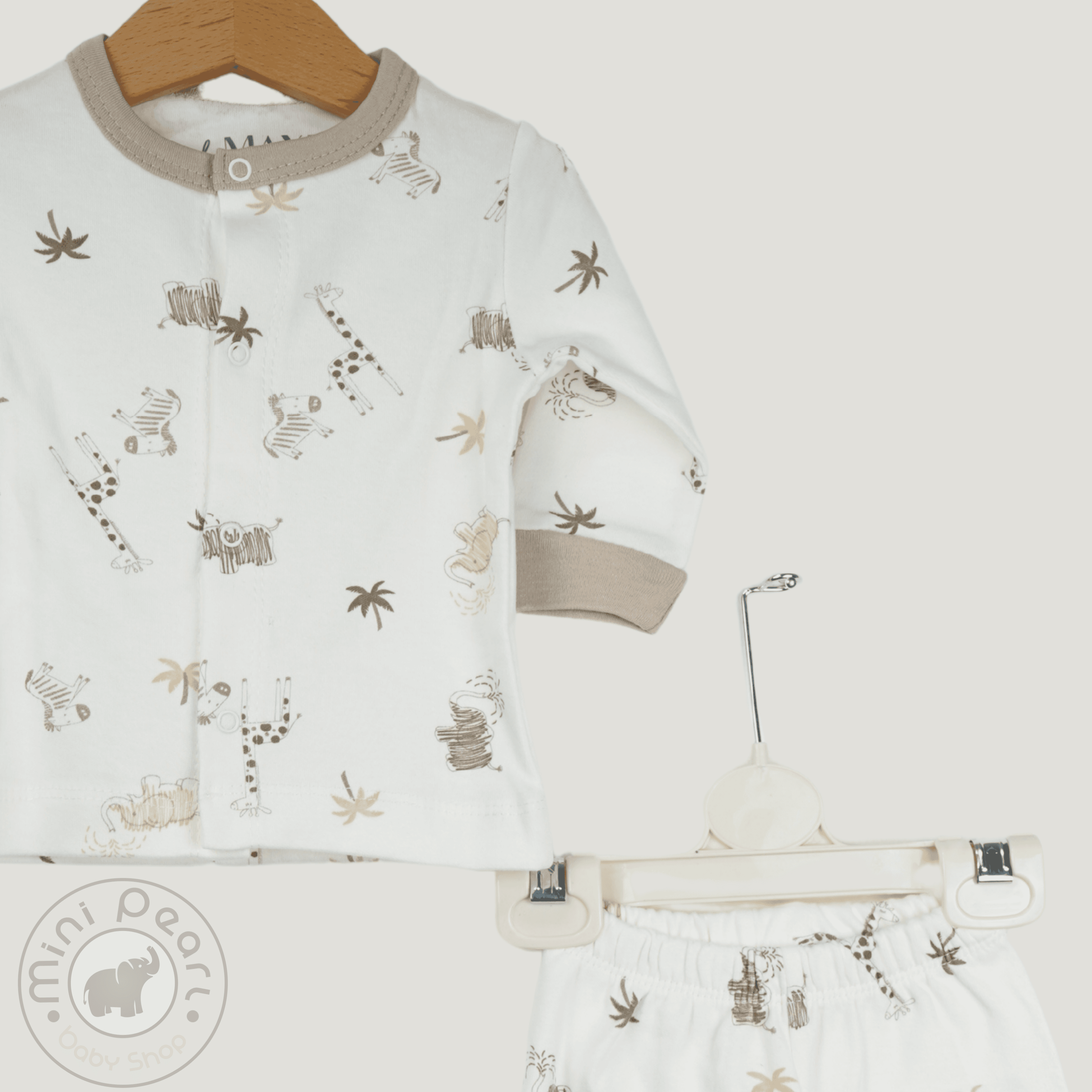 Baby 2er Set – Tiermuster Oberteil & Hose – Naturfarben