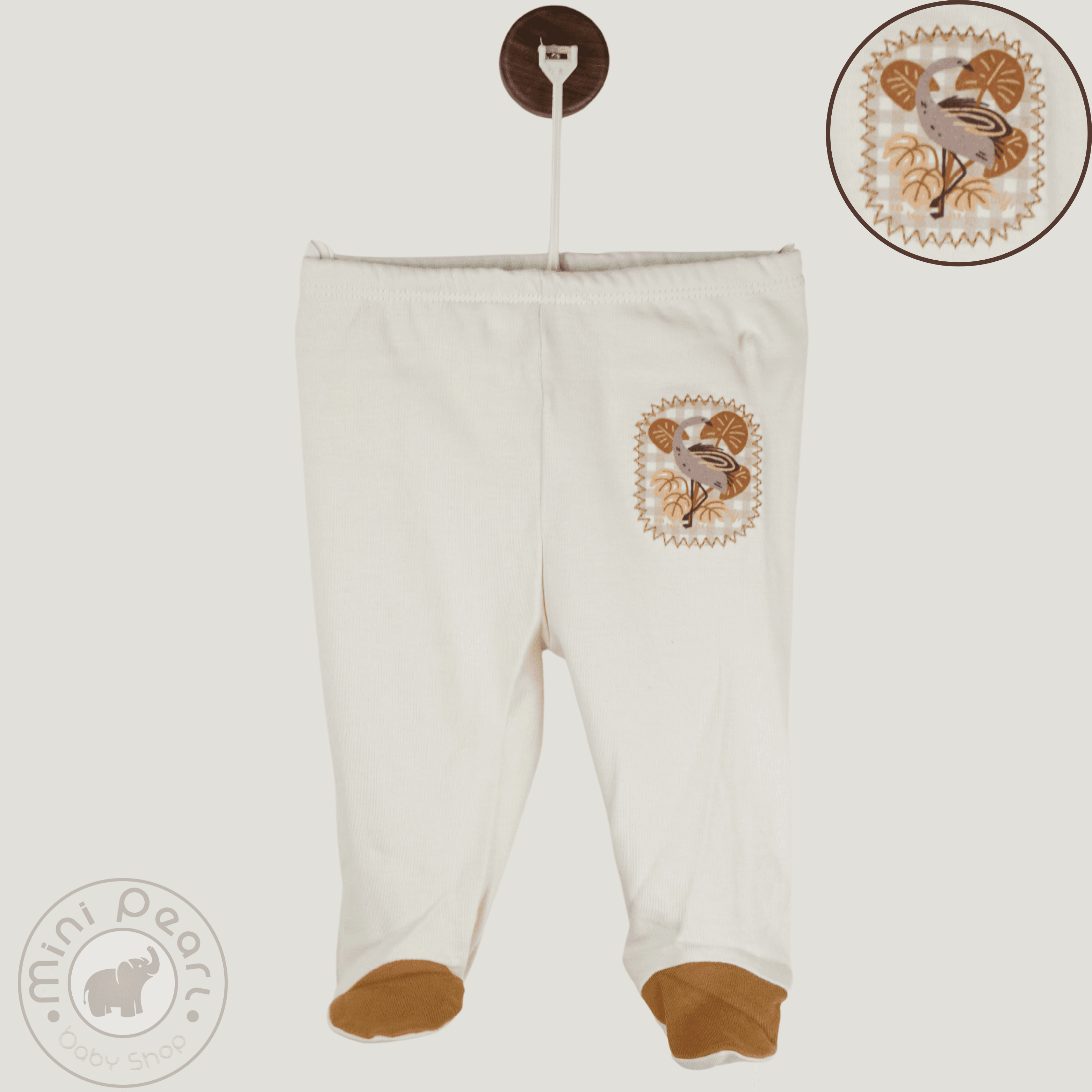 Babyhose mit Fuß – Dino-Applikation – Creme-Braun