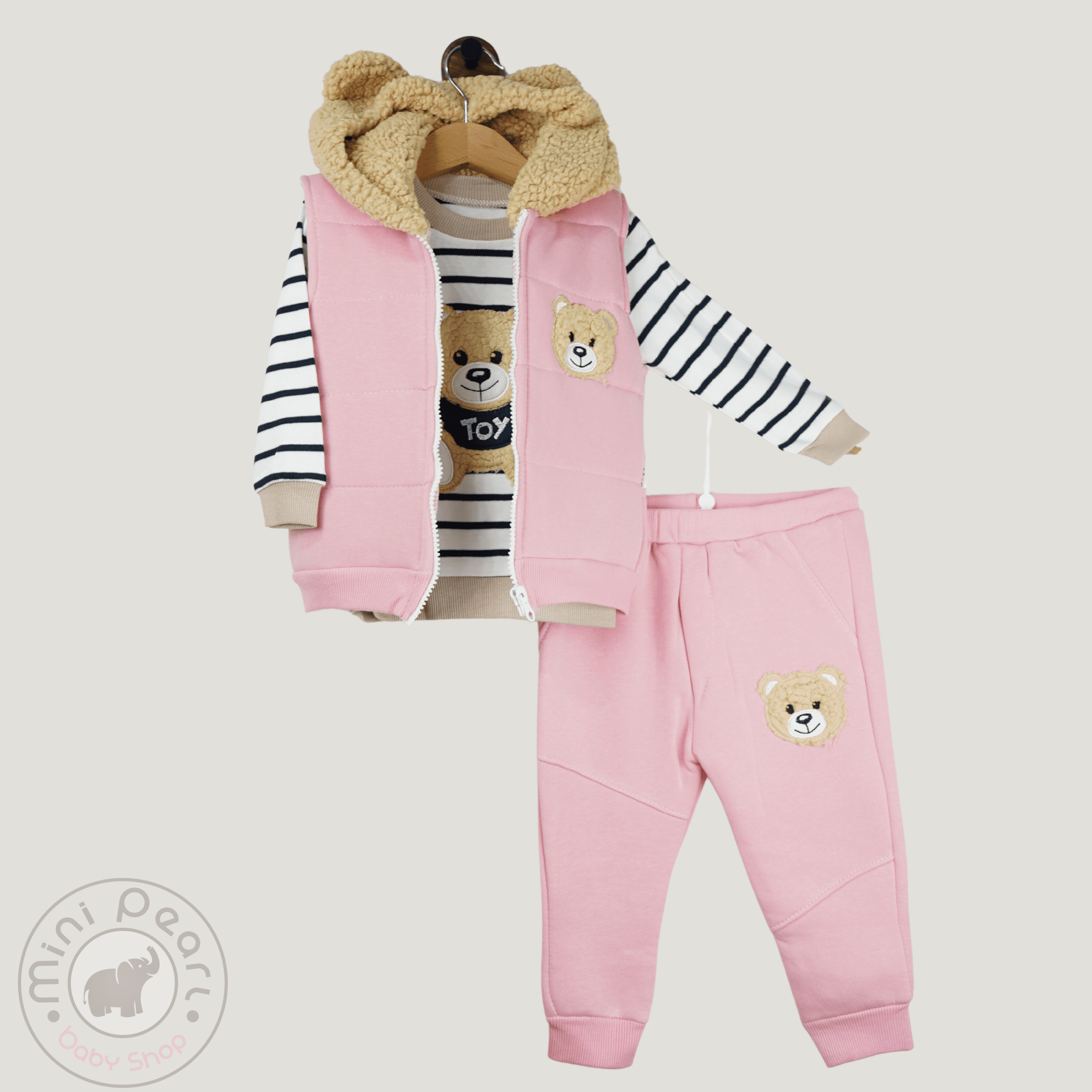 3-teiliges Babyset mit Teddy-Motiv und Kapuzenweste