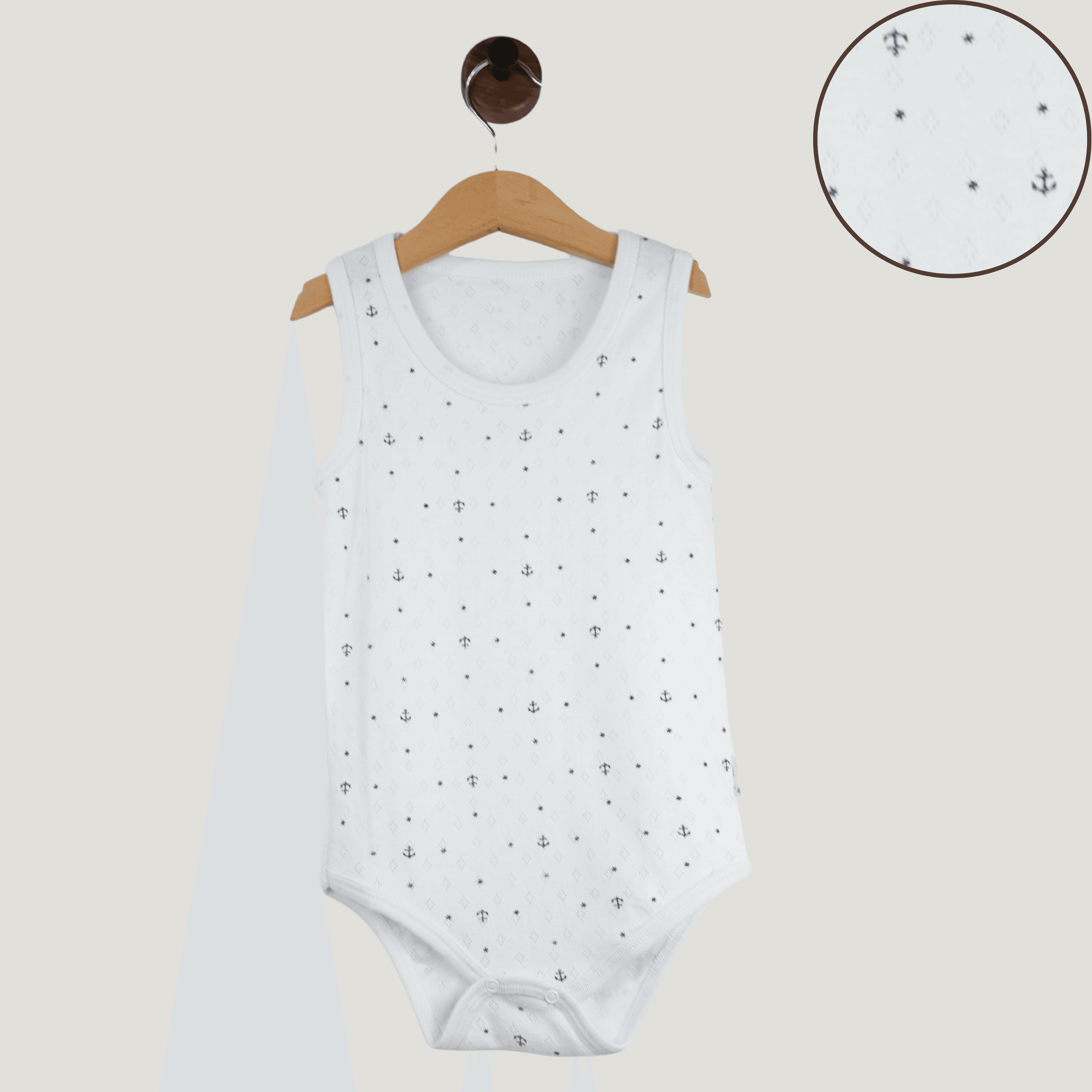 Baby Body – Ärmellos – Anker-Muster aus Baumwolle