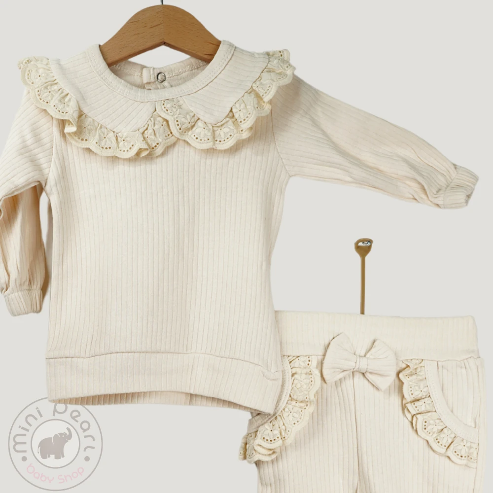 2-teiliges Babyset mit Spitzenkragen und Schleifen-Details
