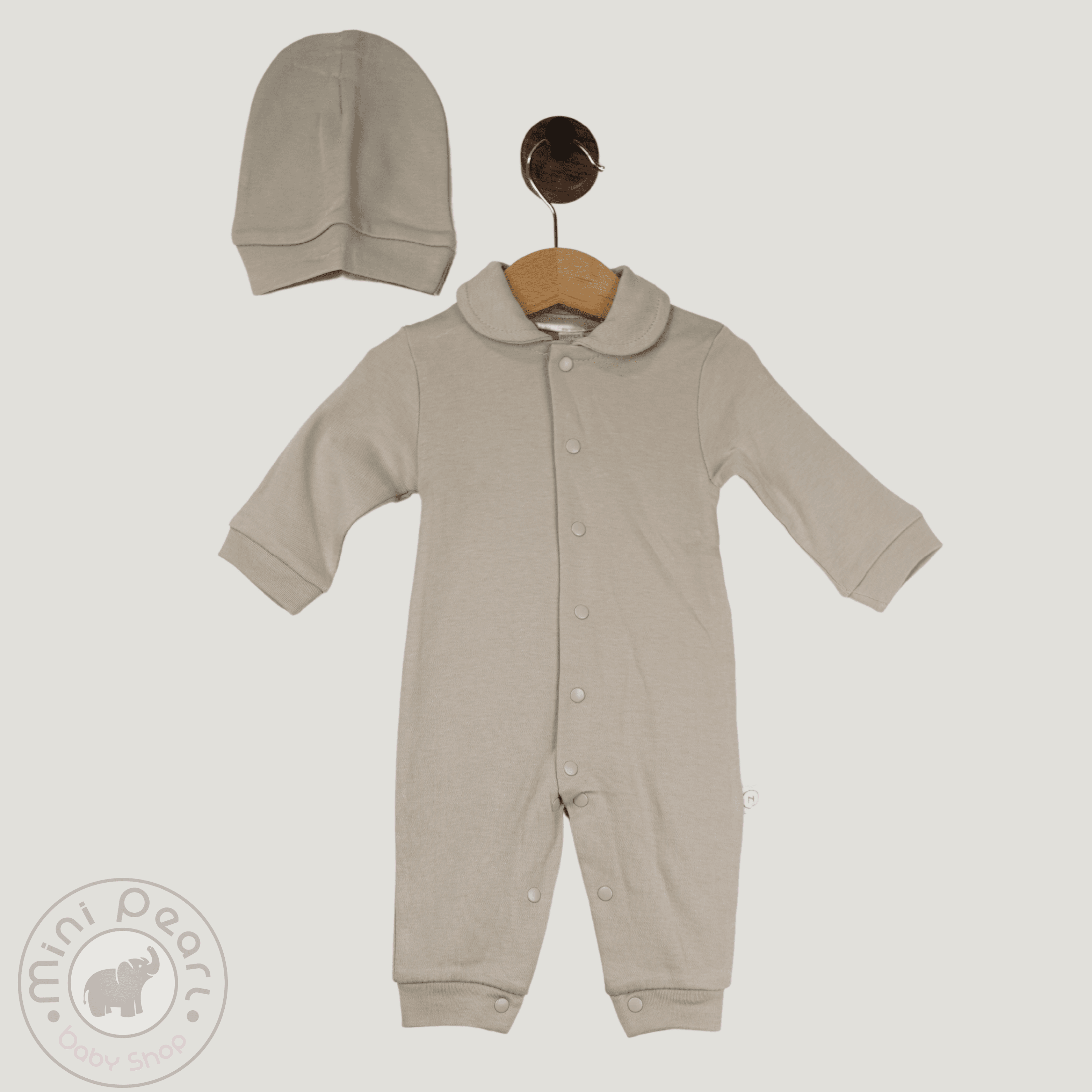Baby Tulum Set – Kragen-Overall & Mütze – Beige