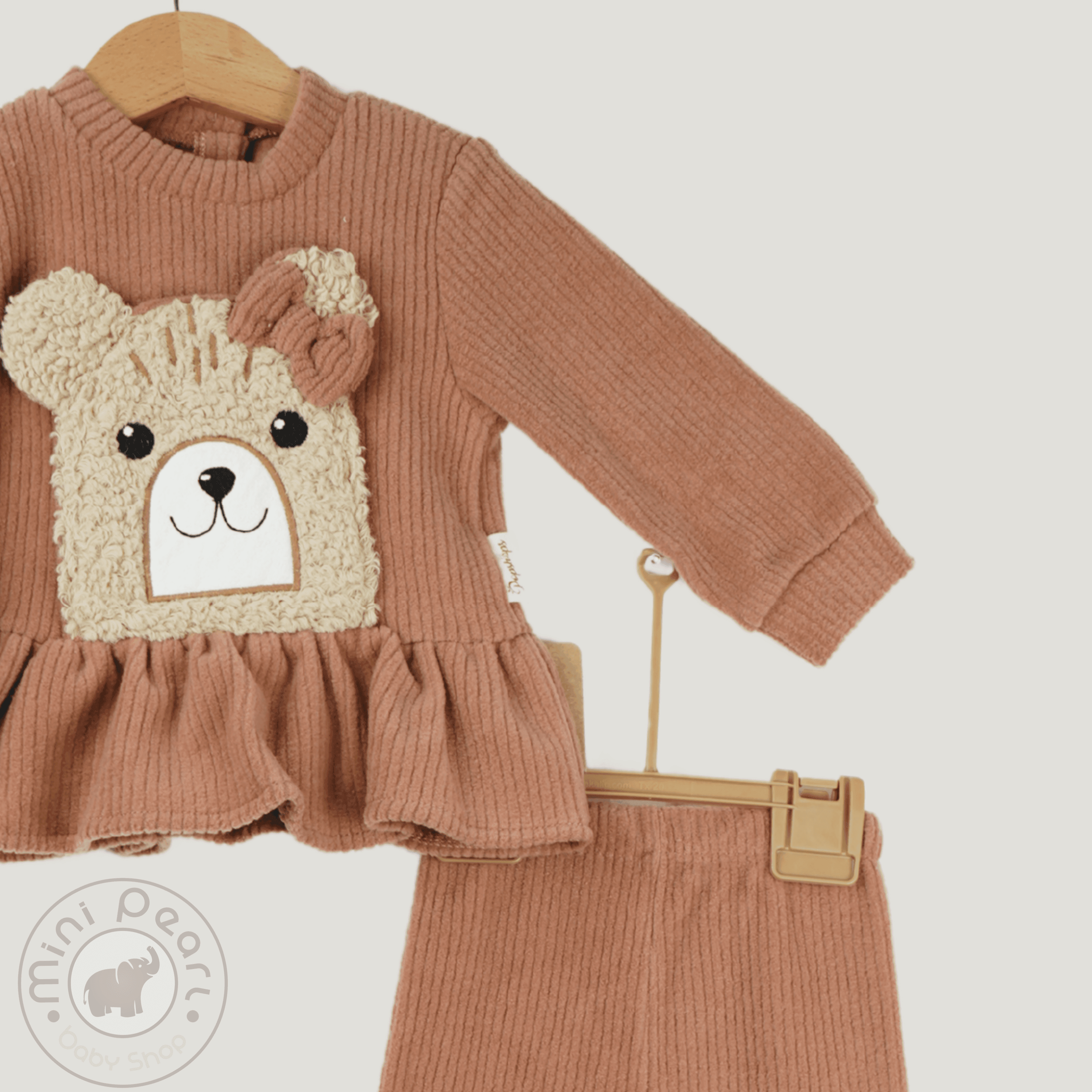 Baby 2er Set – Langarmshirt mit Bärchen-Applikation & Leggings