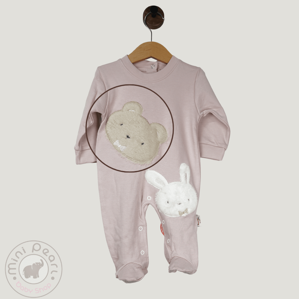 Baby-Strampler mit 3D-Bär und Häschen-Applikationen – langarm