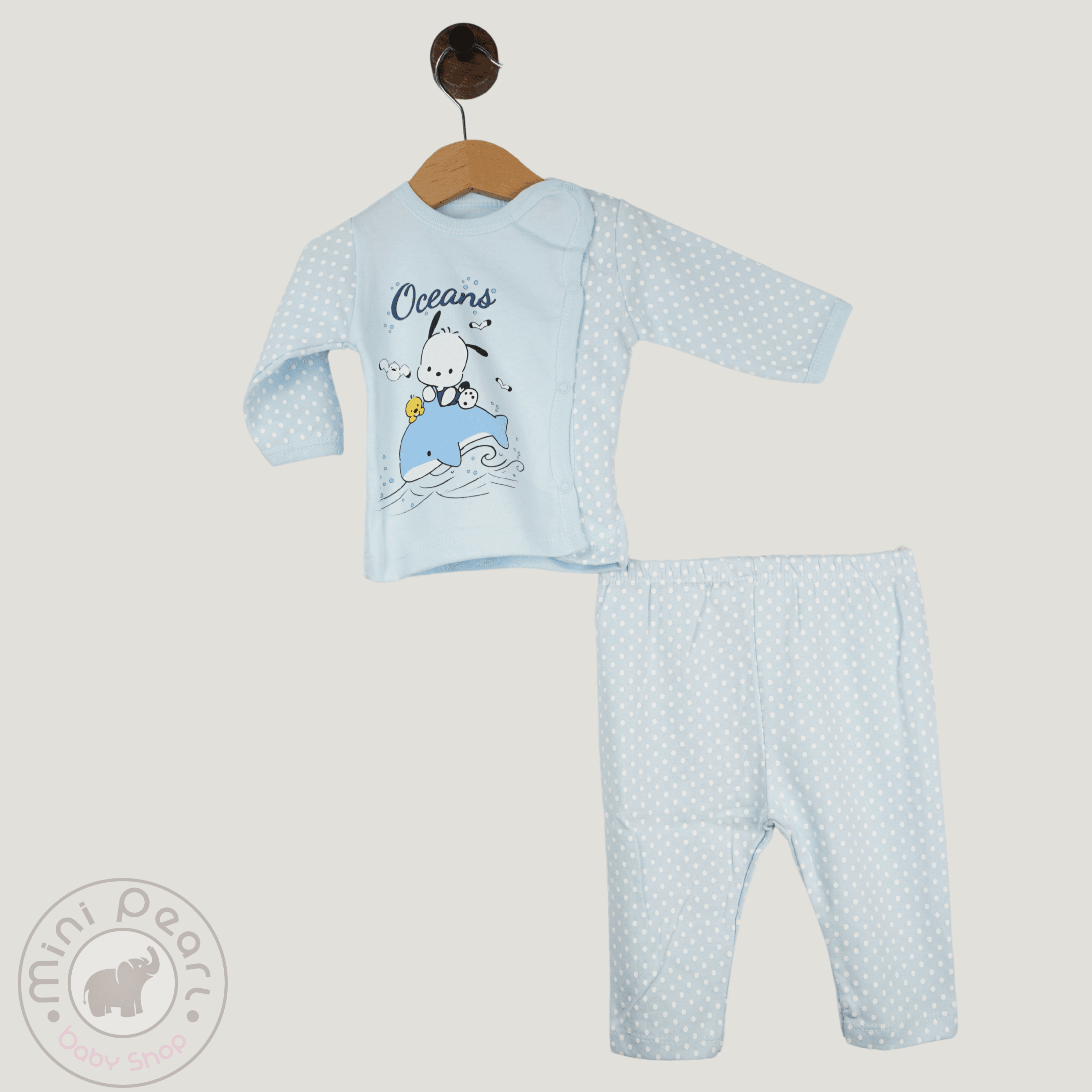 Baby 2er Set – Ozean Motiv – Hellblau mit Punkten