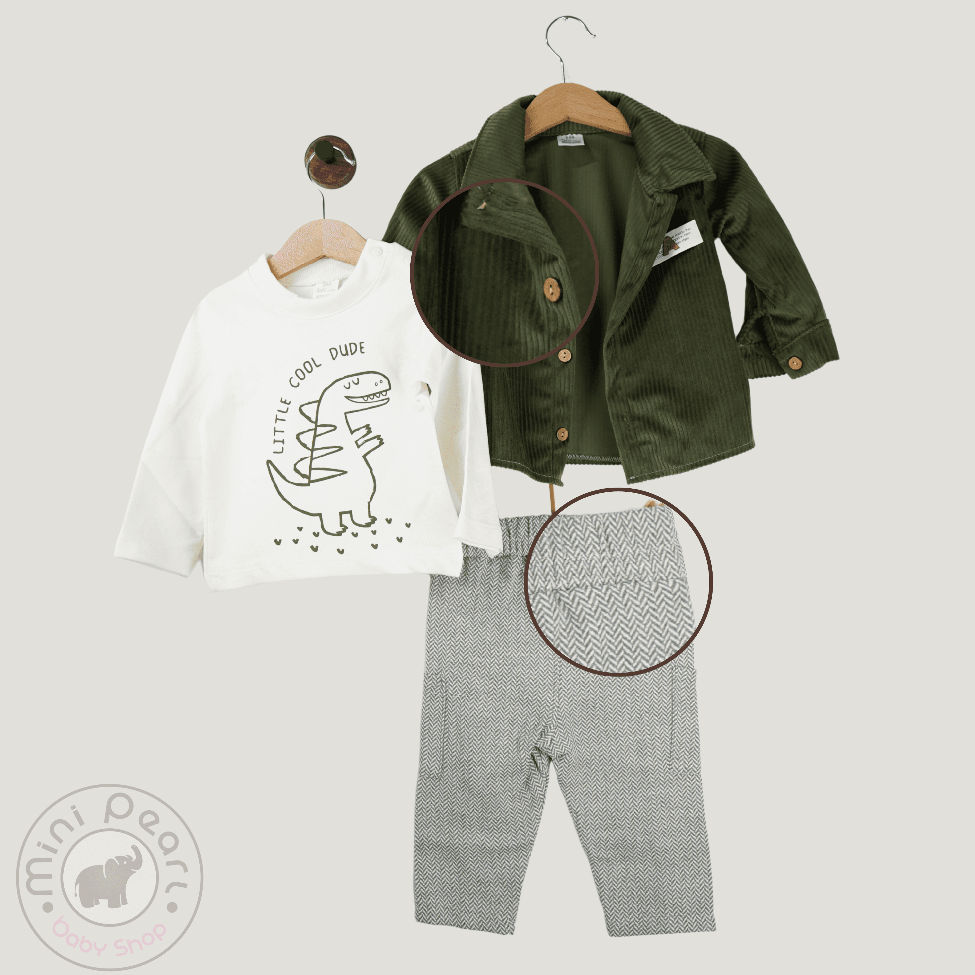 Baby Outfit "Kleiner Dino" – 3-teiliges Set aus 100% Baumwolle