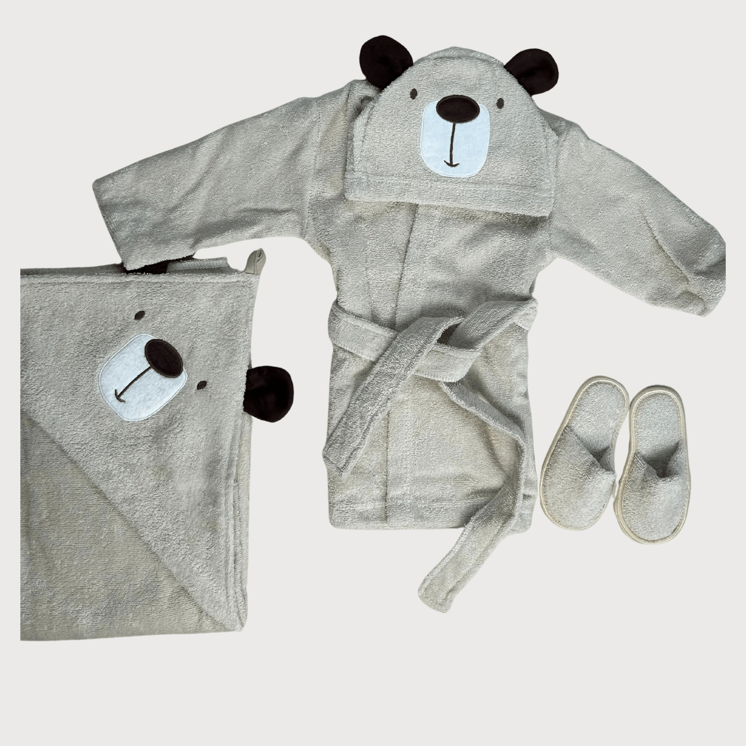 Bade-Set für Babys – 3-teilig mit Kapuzen-Bademantel & Bärchen-Design