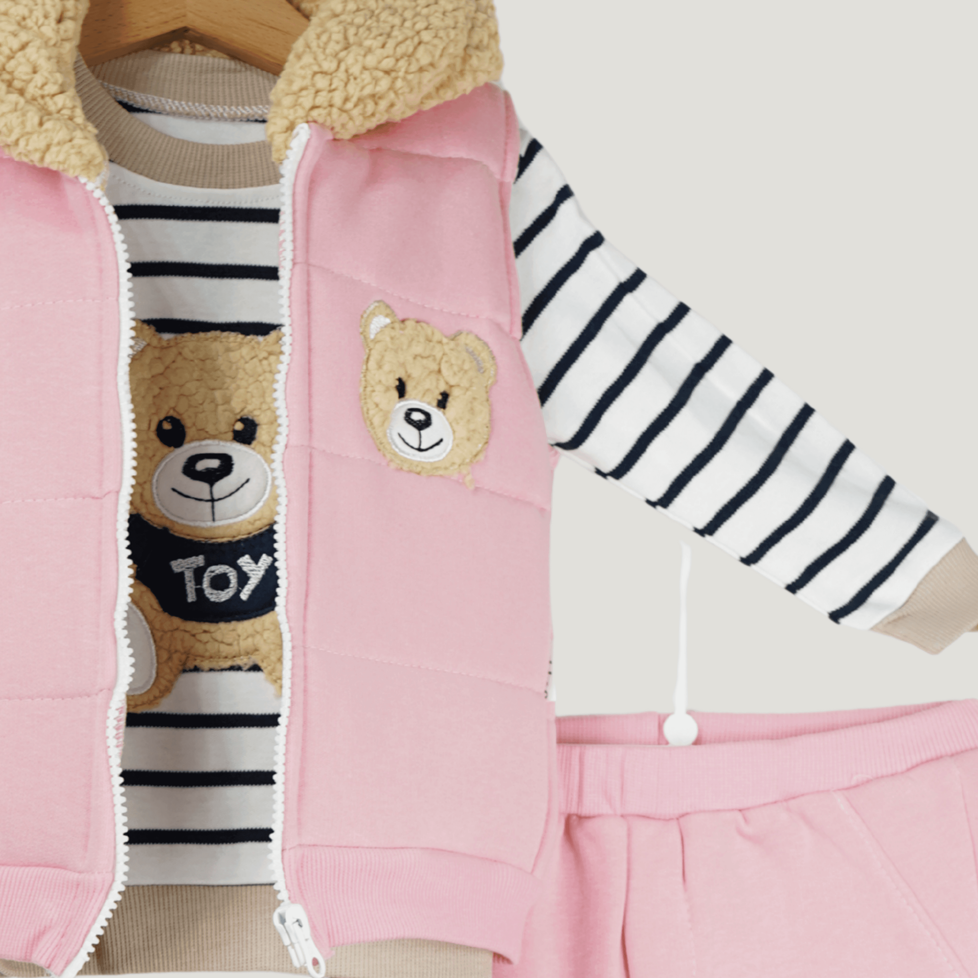 3-teiliges Babyset mit Teddy-Motiv und Kapuzenweste