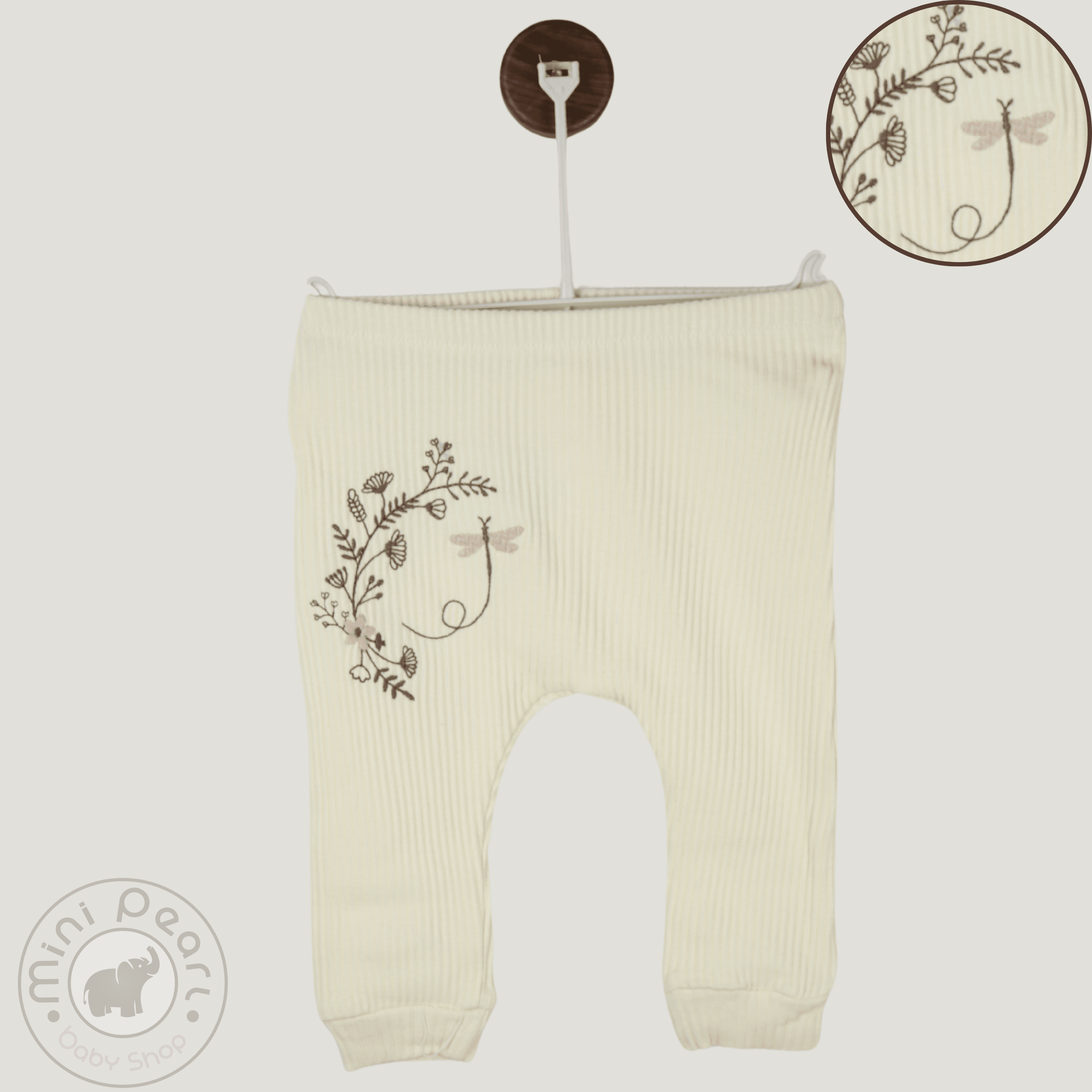 Babyhose – Stickerei mit Libelle – Feinripp – Creme