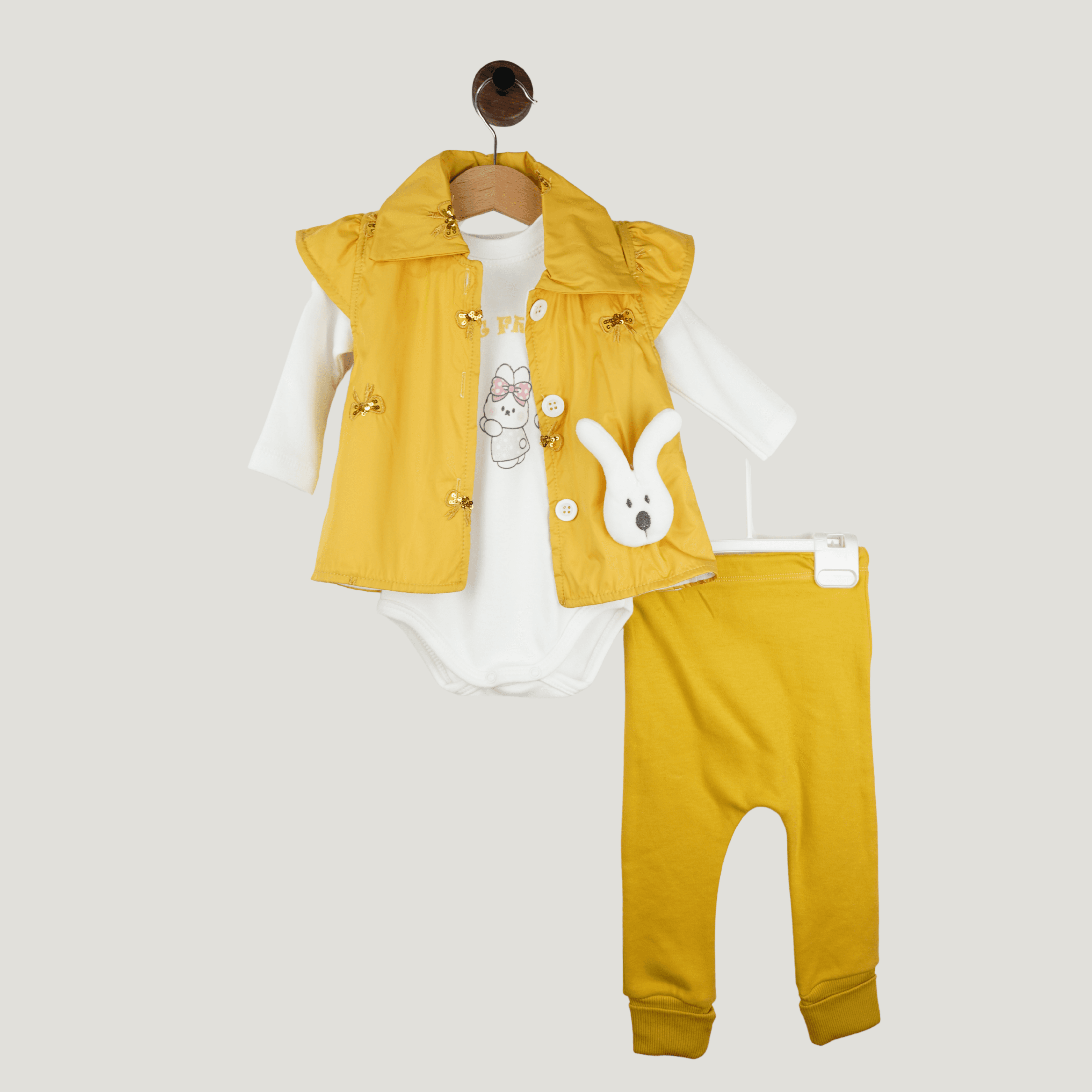 Baby Set – Weste mit Häschen-Applikation, Langarmbody & Hose – 3-teilig