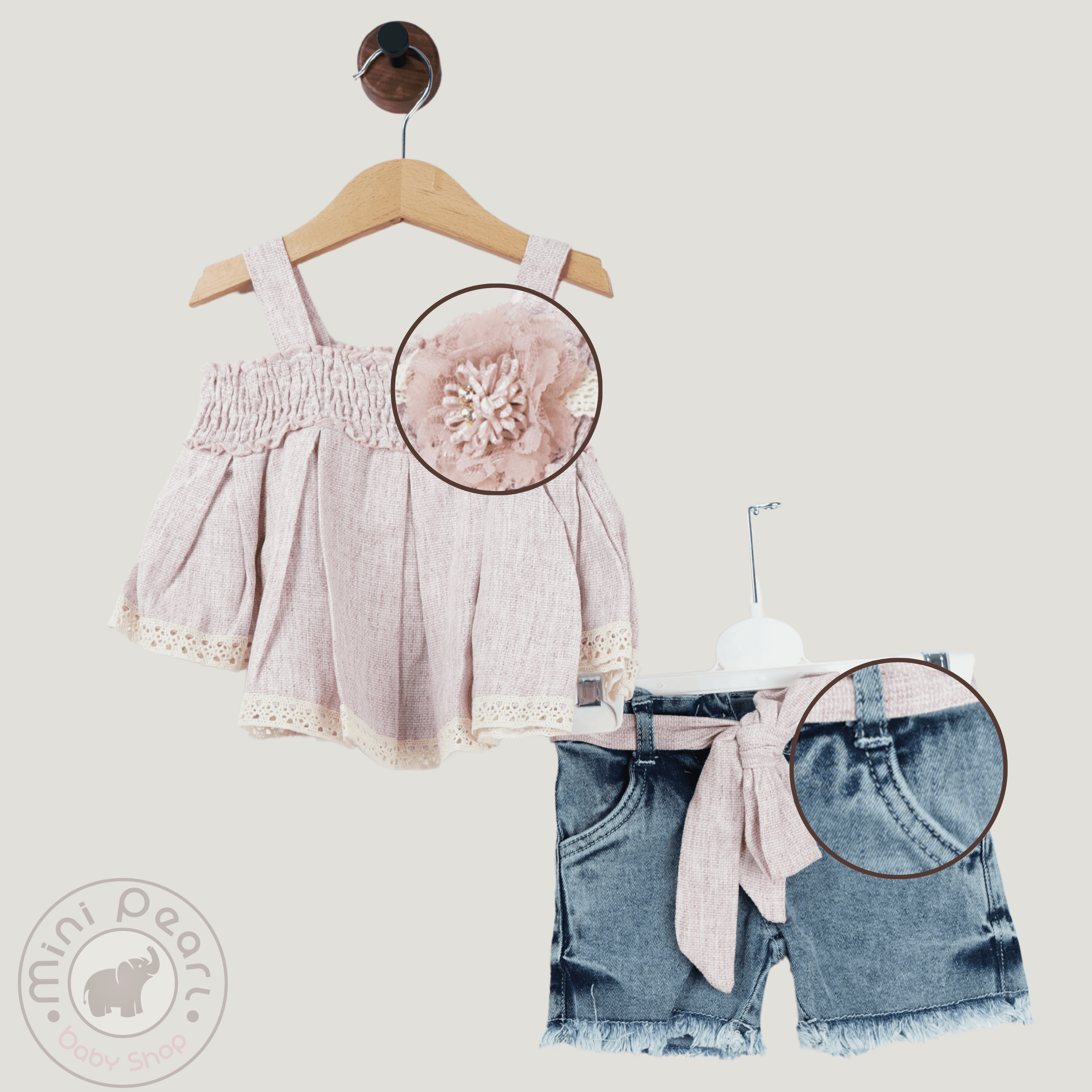 Sommer-Set für Baby Mädchen – Bluse mit Blume & Jeansshorts
