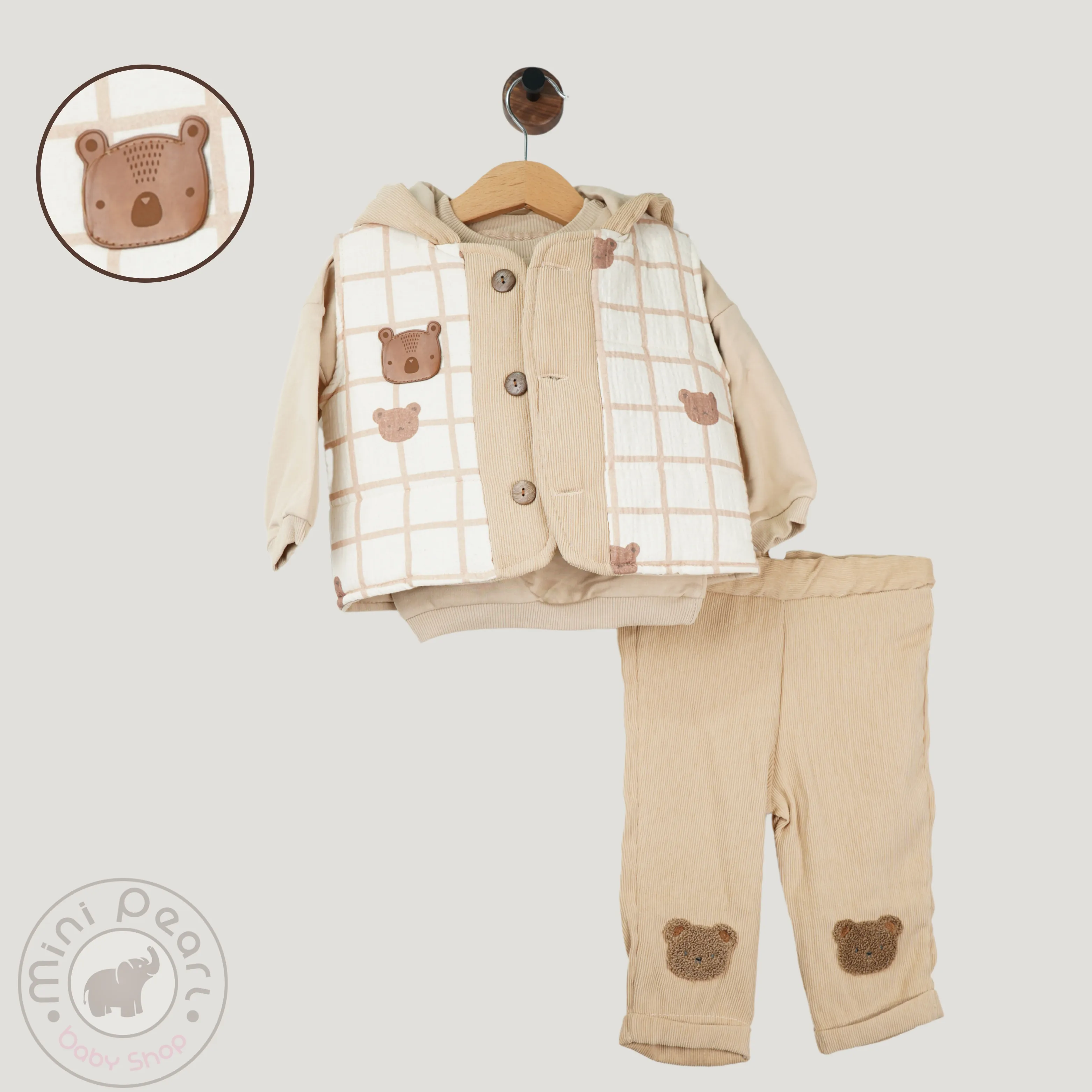 3-teiliges Babyset mit Bärenapplikation