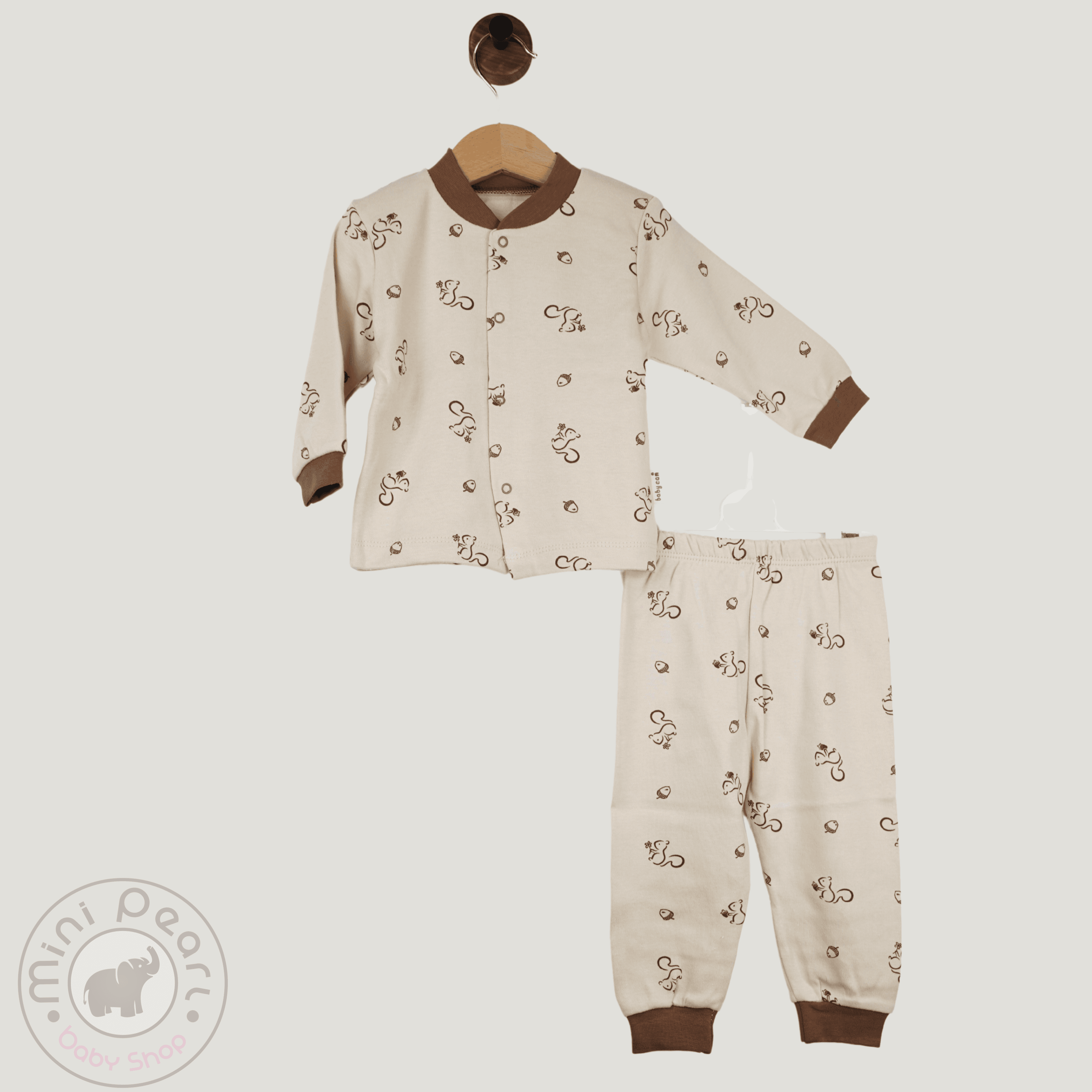 Baby Schlafanzug Set – Beige mit Tiermotiven – Zweiteilig