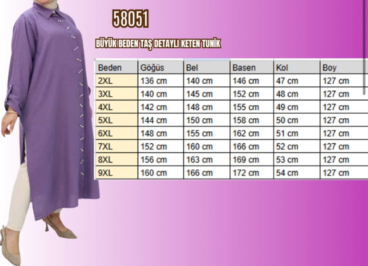 58051 - TAŞLI KETEN TUNİK