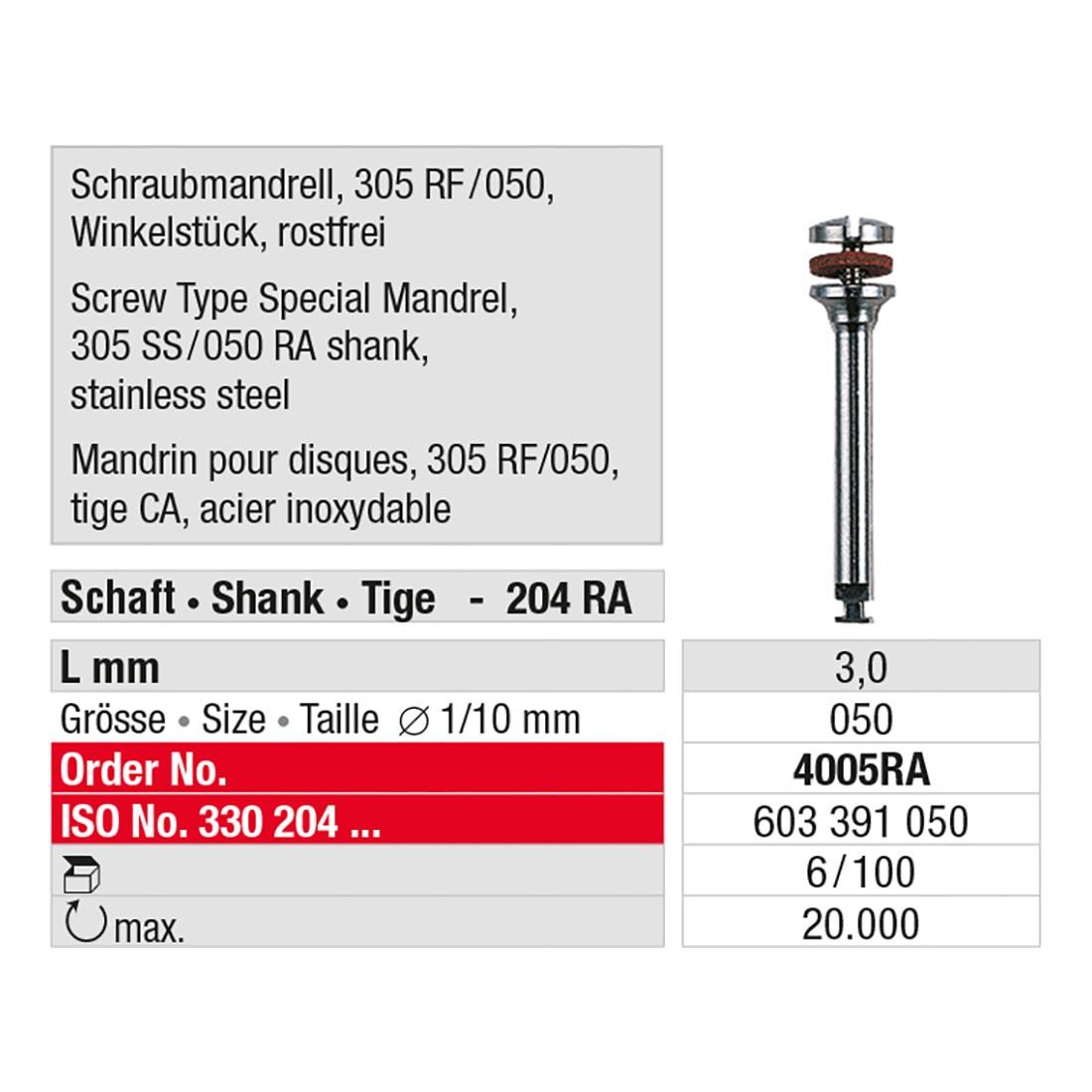 EDENTA | Mandrin pour disques 305 RF/050 4005RA