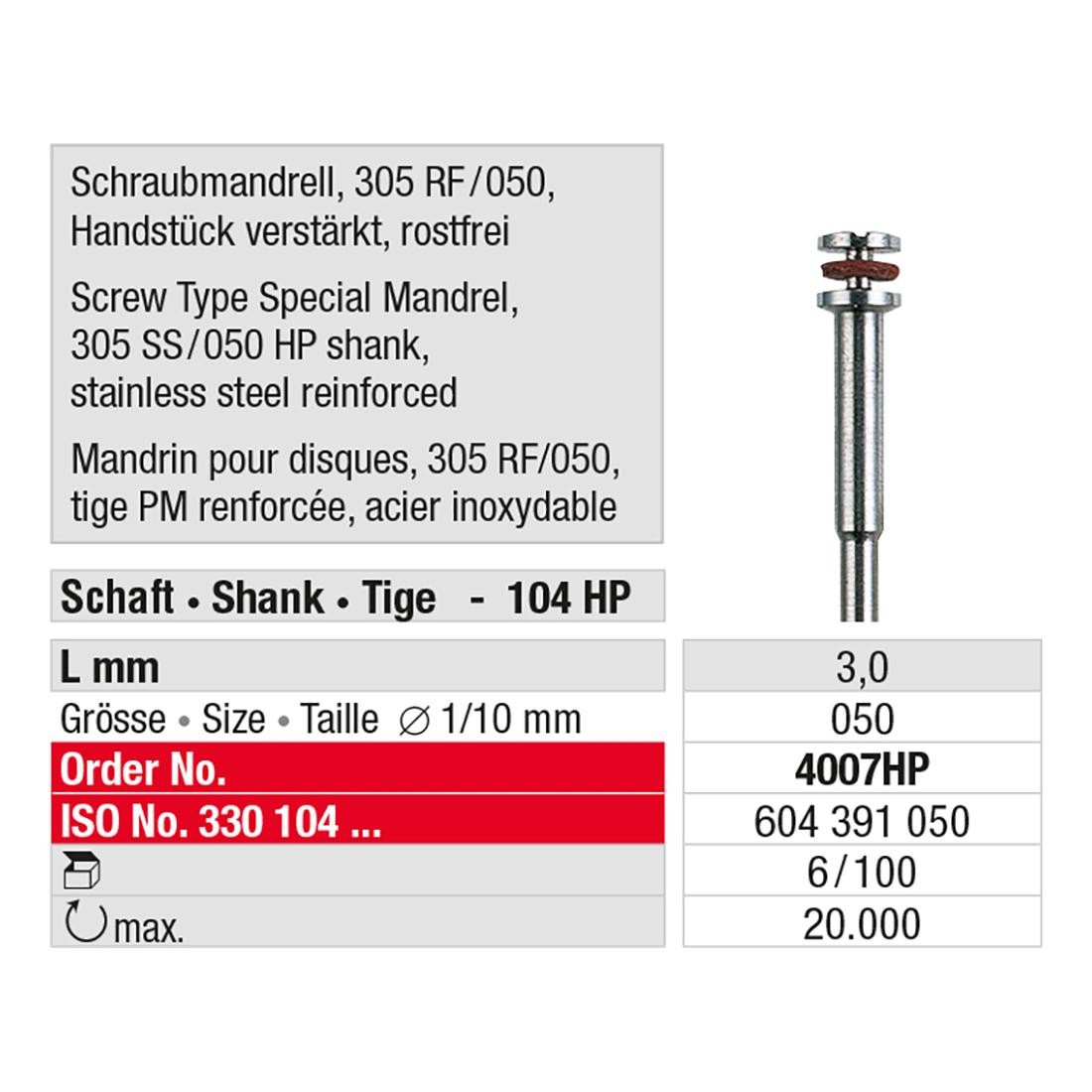 EDENTA | Mandrin pour disques 305 RF/050 4007HP