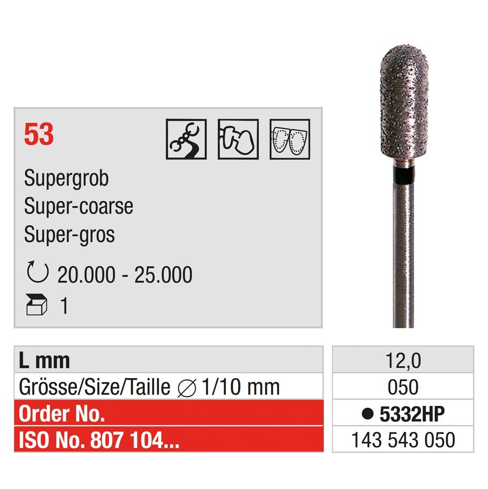 EDENTA | ED-5332HP – Fraise diamantée dans la masse cylindre bout arrondi (très gros grain)