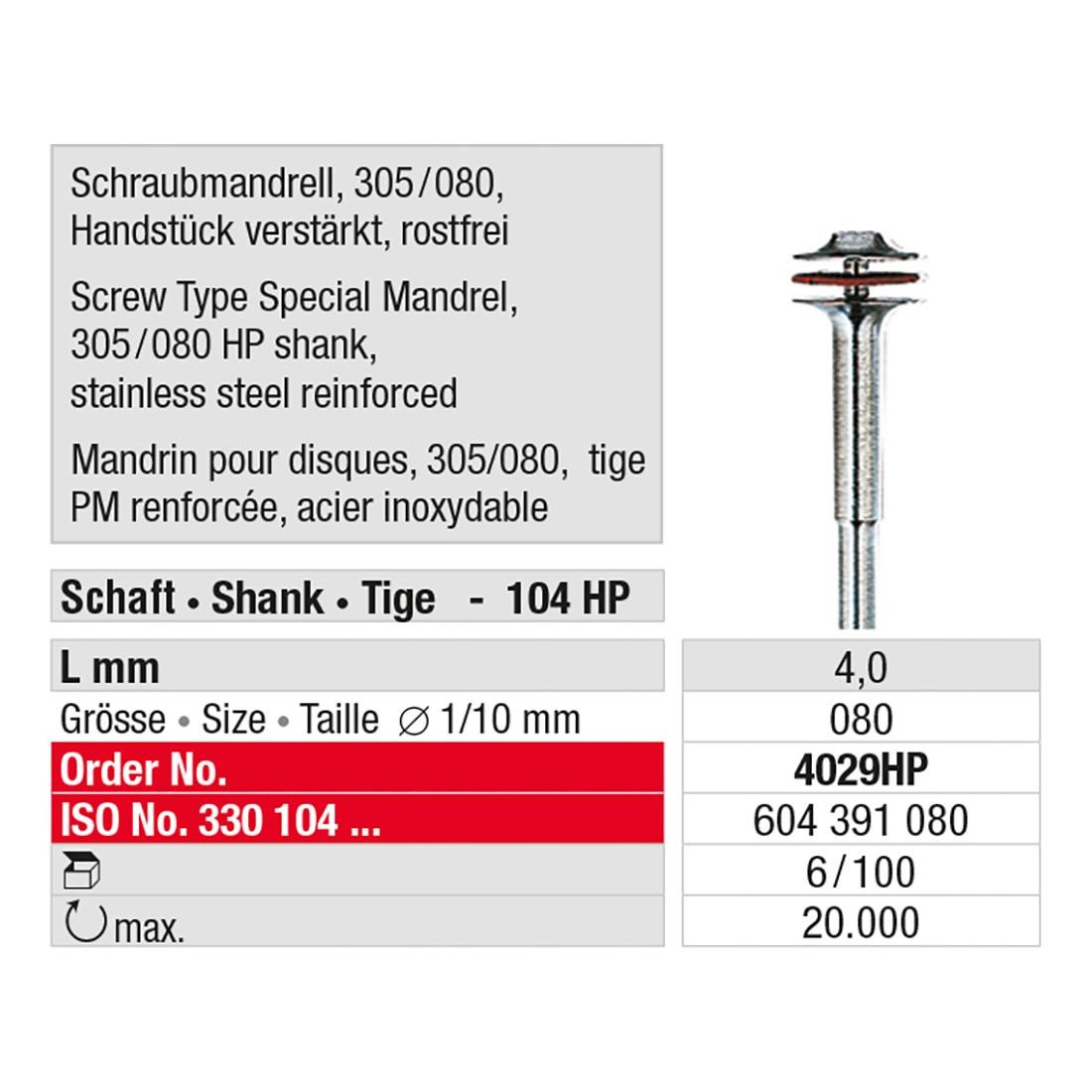 EDENTA | Mandrin pour disques 305/080 4029HP