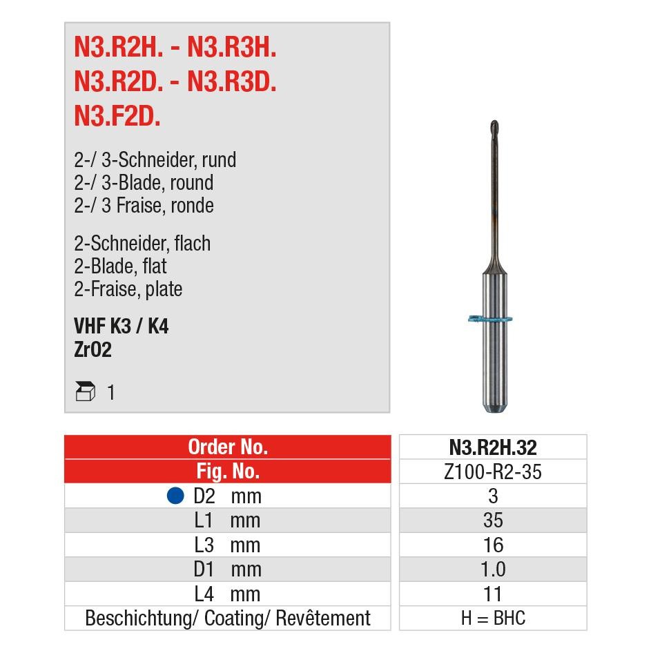 EDENTA | CAD/CAM Fraise universelle - ED-N3.R2H.32