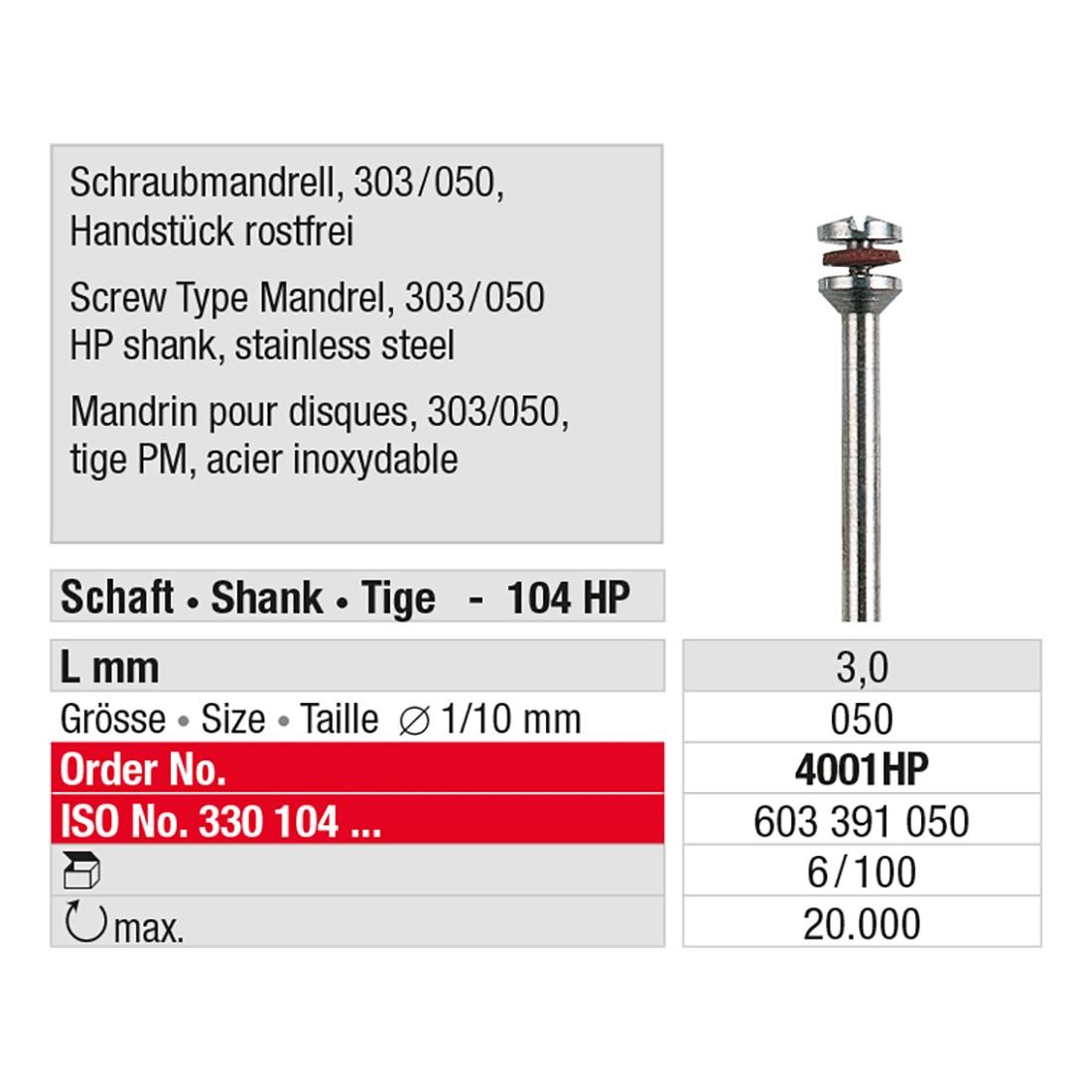 EDENTA | Mandrin pour disques 303/050 4001HP