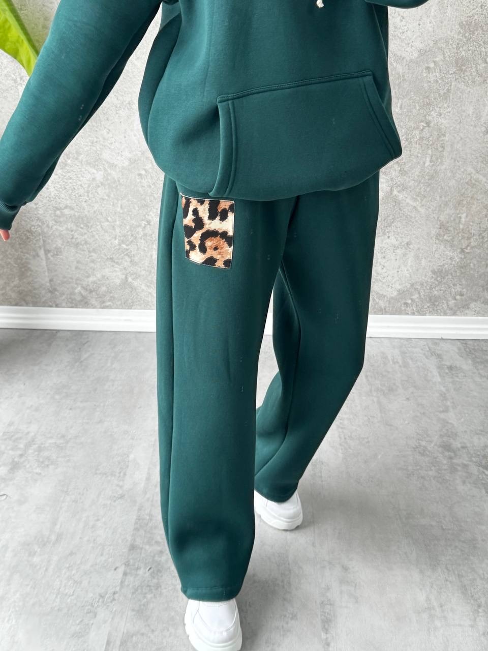 Set Trening Dama, 2 Piese, Verde cu Detalii Leopard