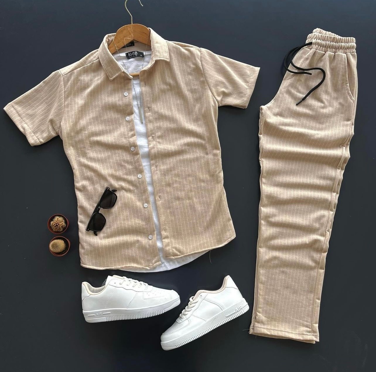 Camasa + Pantaloni Bumbac Cream