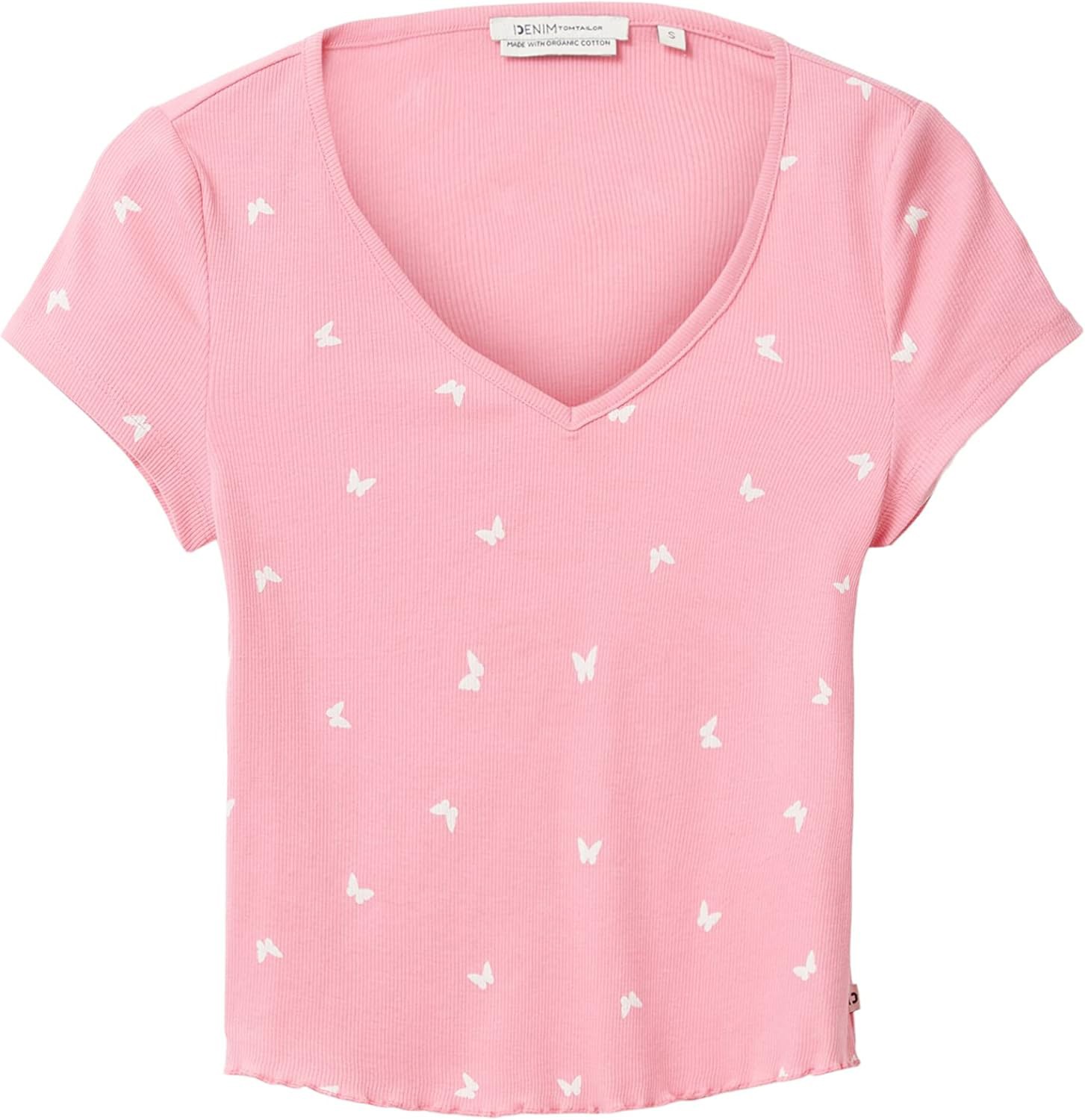 T-Shirt mit Weißen Schmetterlingen Rosa