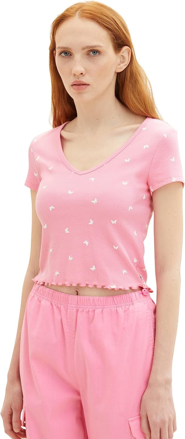 T-Shirt mit Weißen Schmetterlingen Rosa