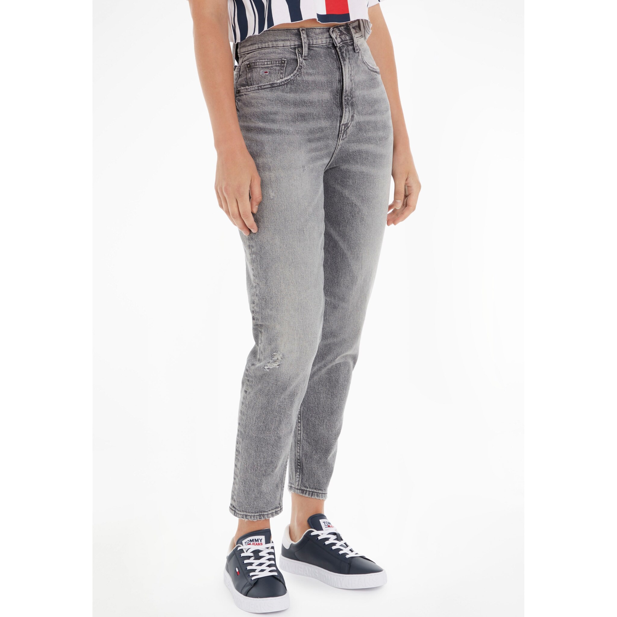 Bequeme Jeans Mom Uhr Taper Grau