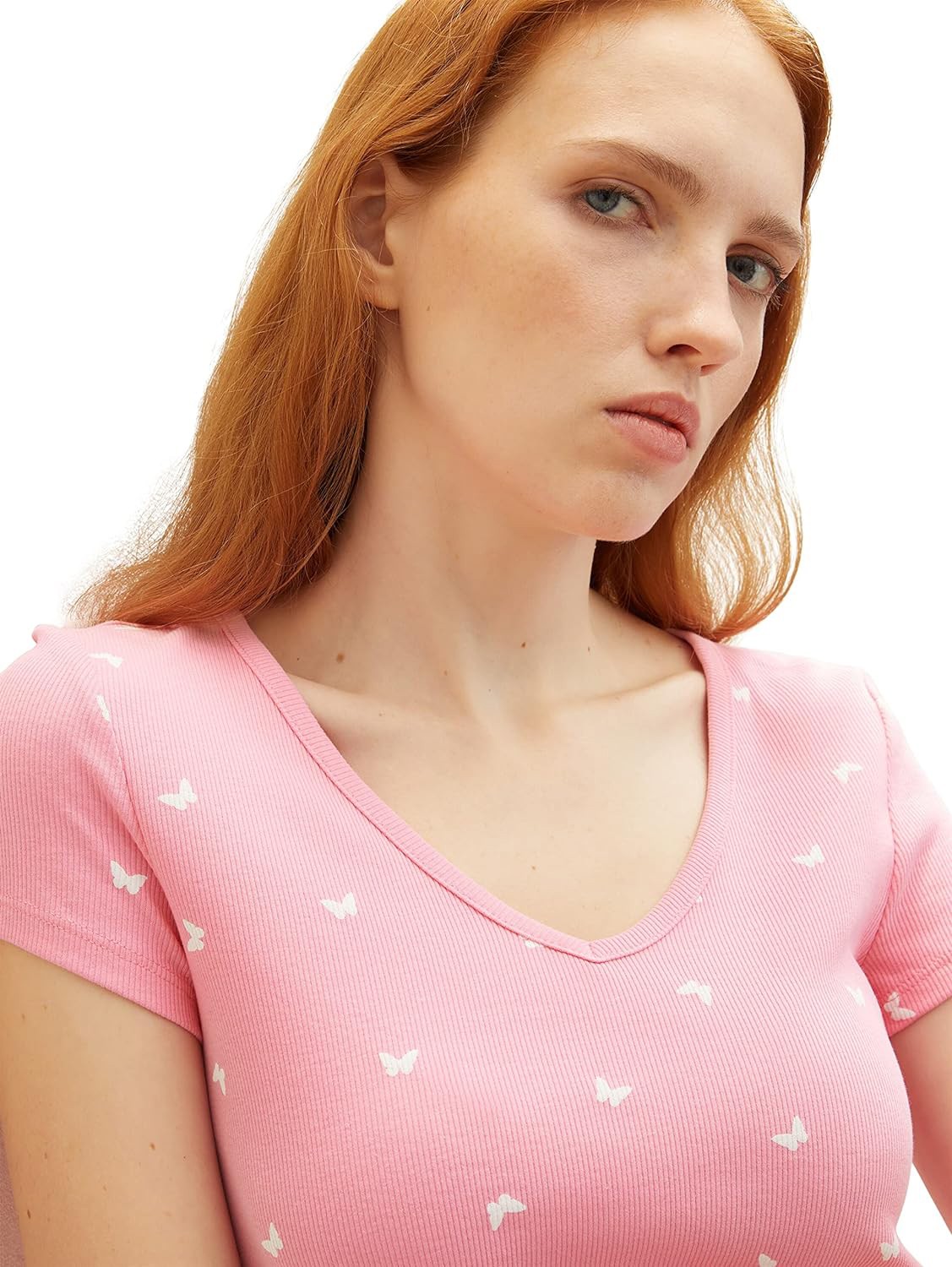 T-Shirt mit Weißen Schmetterlingen Rosa