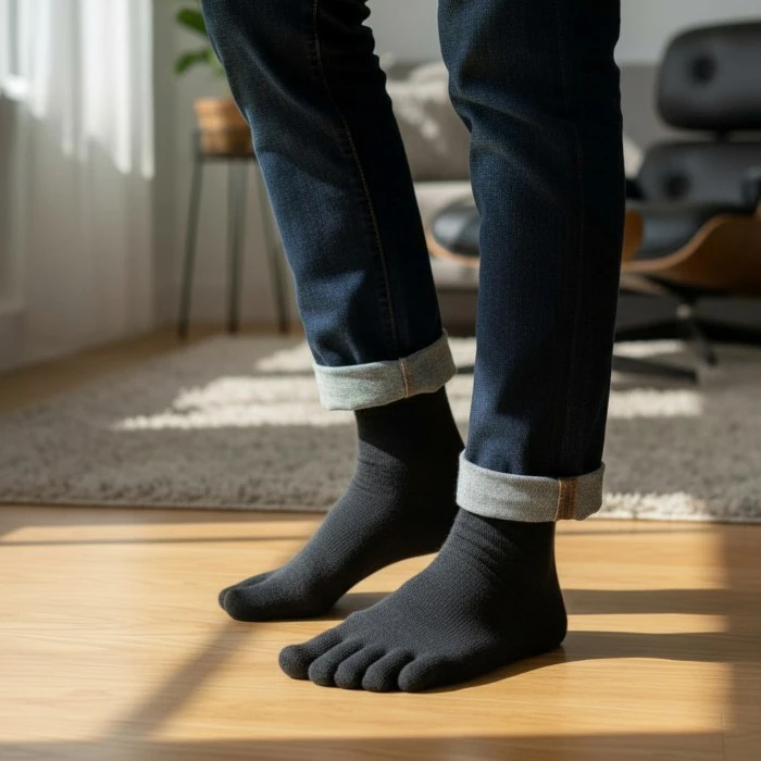DANDRE 6 Paar Zehensocken Strümpfe Antibakteriell anthrazit one size 90% Bambus