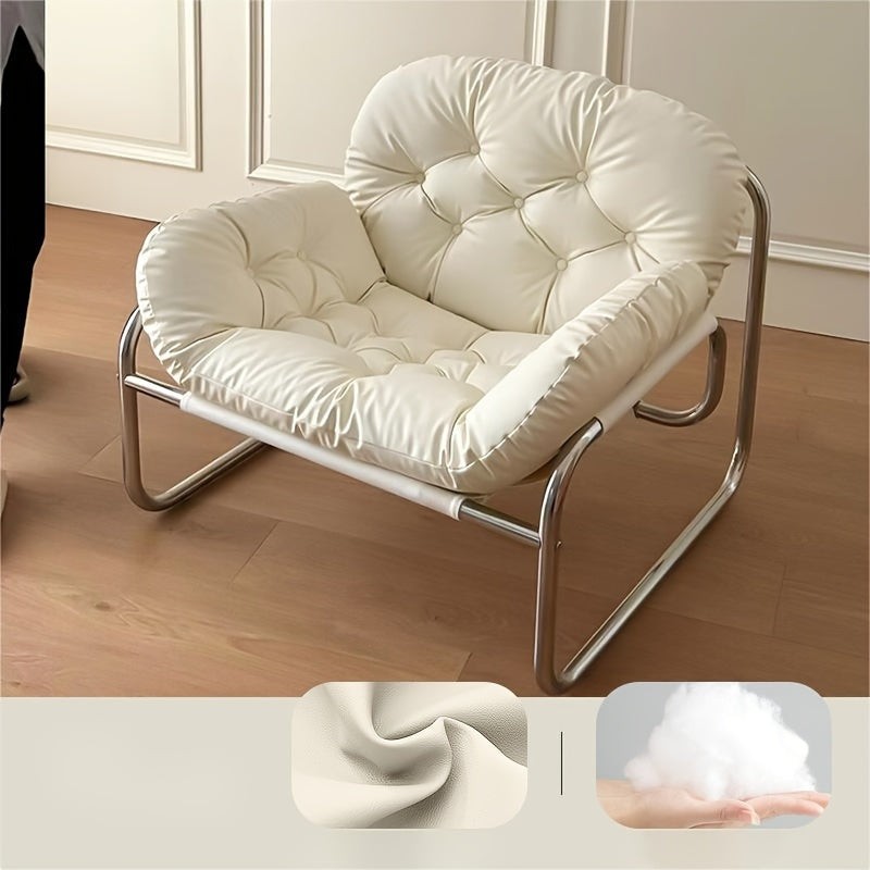 Luxuriöser Minimalistischer Einzelsitzsofa - Creme Mid-Century Bauhaus-Stil, Liegestuhl für das Wohnzimmer, Weich mit Baumwollfüllung und Metallrahmen