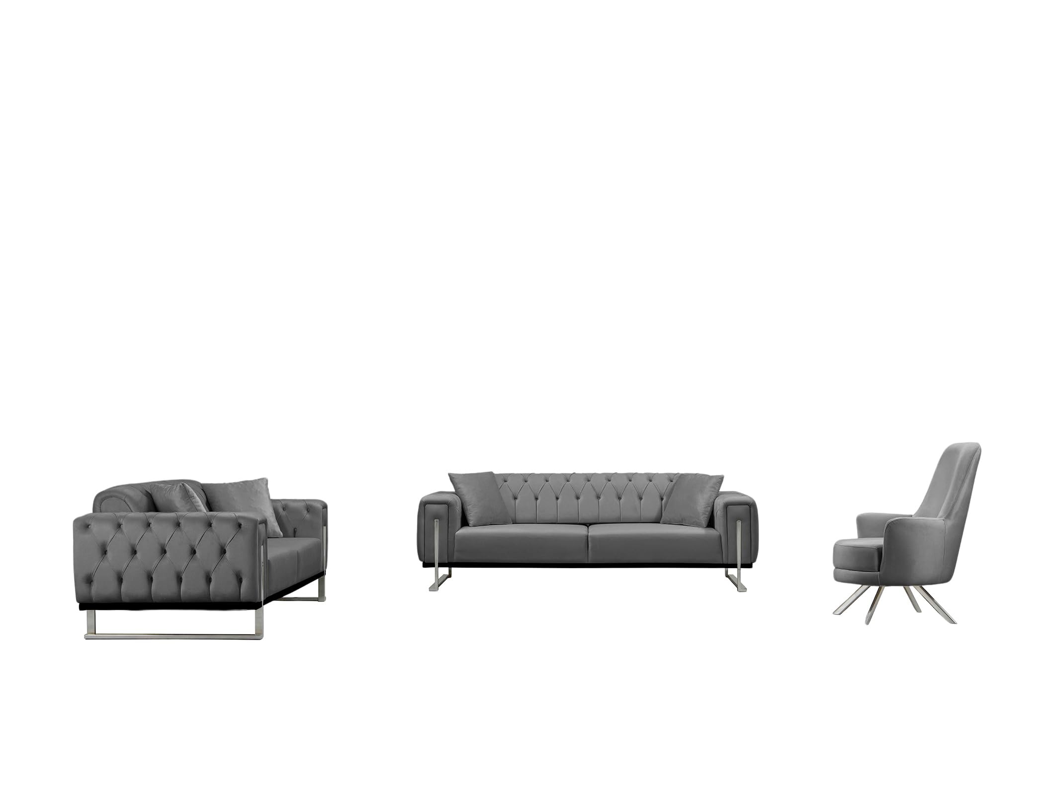 Bienne Furniture Couchgarnitur Harmonie 3-Sitzer+2-Sitzer+Sessel (Chrom Farben, Grau)
