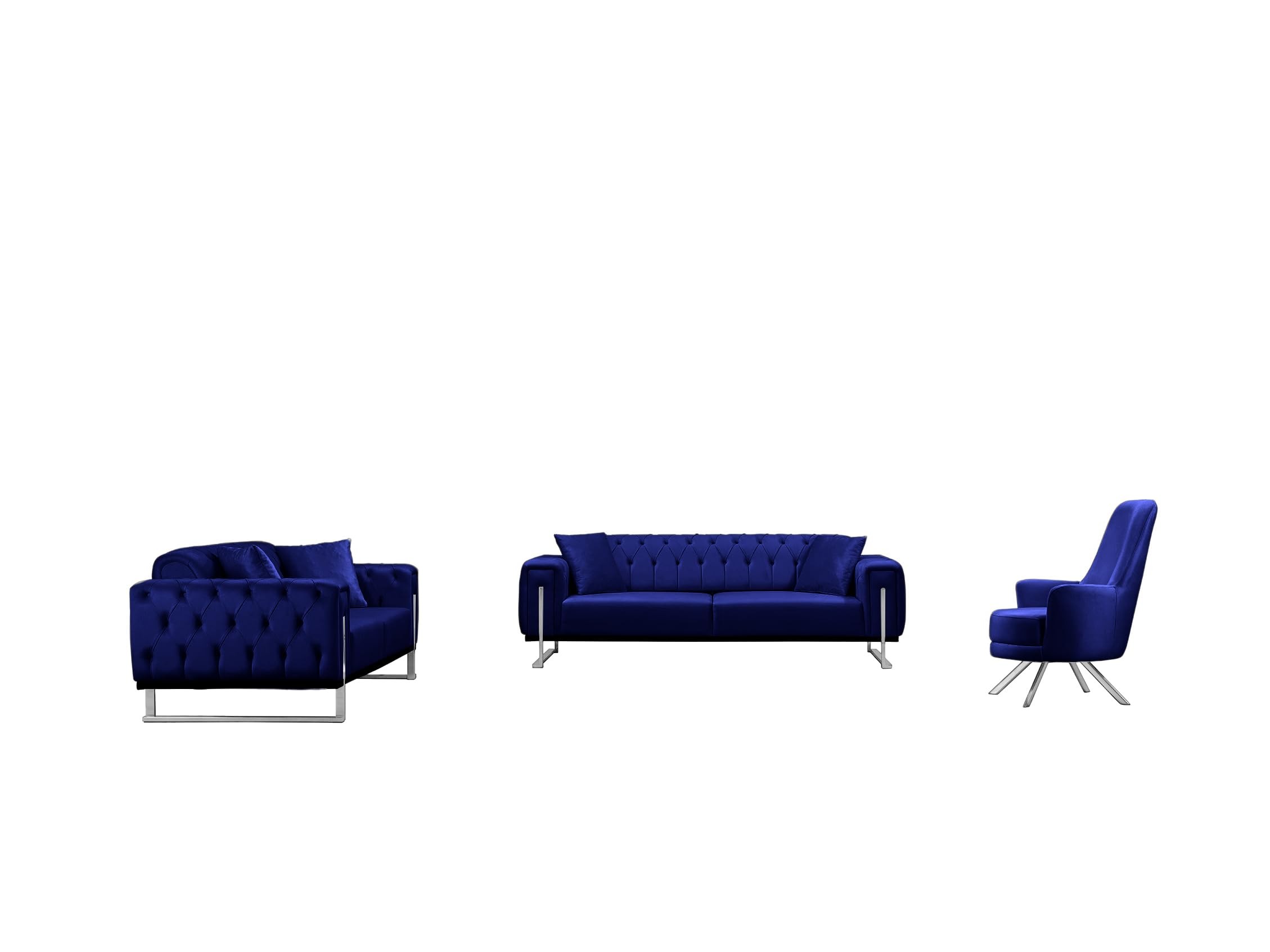 Bienne Furniture Couchgarnitur Harmonie 3-Sitzer+2-Sitzer+Sessel (Chrom Farben, Blau)