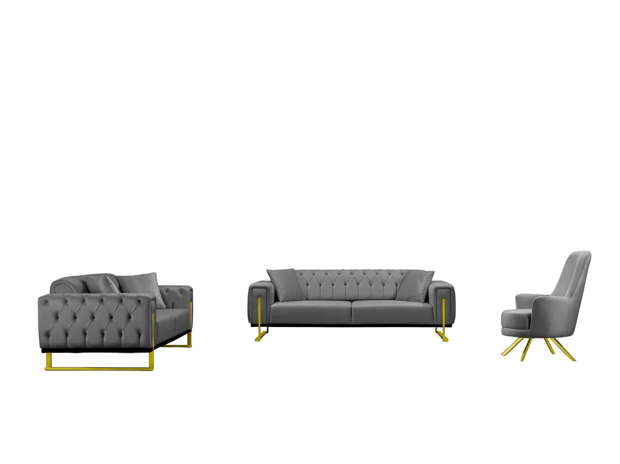 Bienne Furniture Couchgarnitur Harmonie 3-Sitzer+2-Sitzer+Sessel (Gold Farben, Grau)