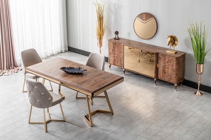 BERLİN ESSGRUPPE-SET Nussbaum Farben inkl. 6 Stühle