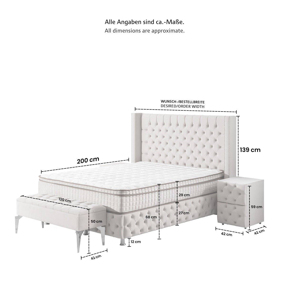 Boxspringbett SOFİA mit Bettkasten inkl. Matratze