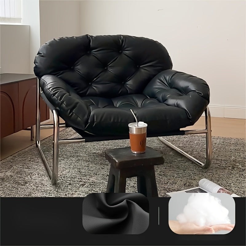 Luxuriöser Minimalistischer Einzelsitzsofa - Creme Mid-Century Bauhaus-Stil, Liegestuhl für das Wohnzimmer, Weich mit Baumwollfüllung und Metallrahmen