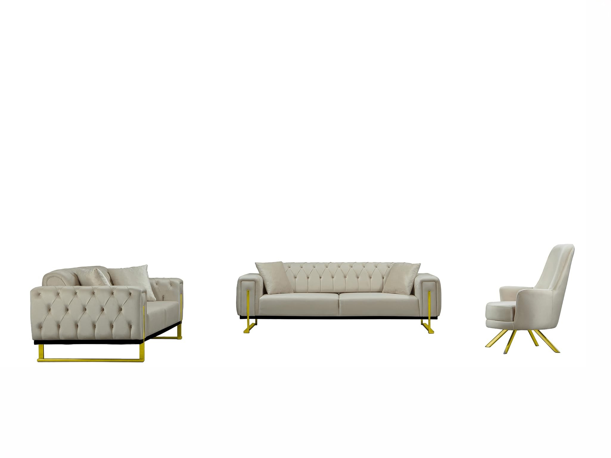 Bienne Furniture Couchgarnitur Harmonie 3-Sitzer+2-Sitzer+Sessel (Gold Farben, Beige)