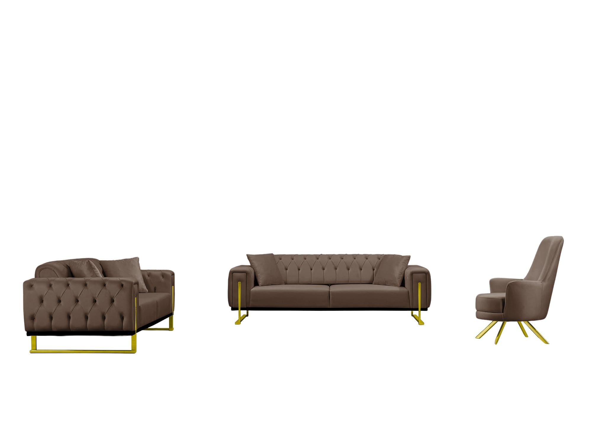 Bienne Furniture Couchgarnitur Harmonie 3-Sitzer+2-Sitzer+Sessel (Gold Farben, Braun)