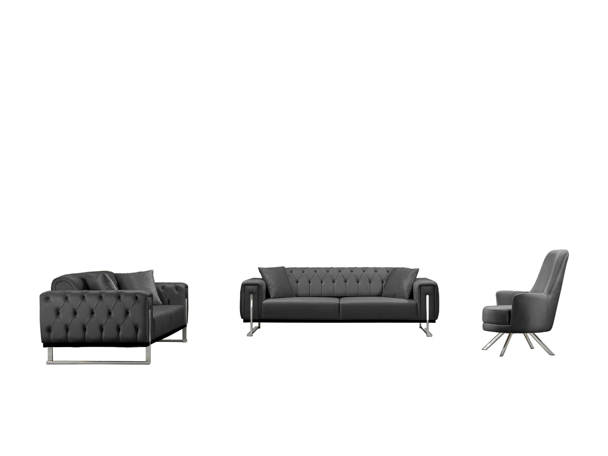Bienne Furniture Couchgarnitur Harmonie 3-Sitzer+2-Sitzer+Sessel (Chrom Farben, Anthrazit)